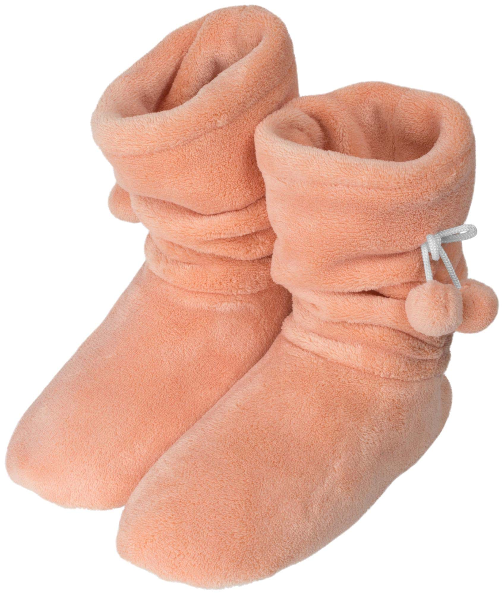 Bild von Damen-Fleece-Hausschuhe mit Bommeln Apricot