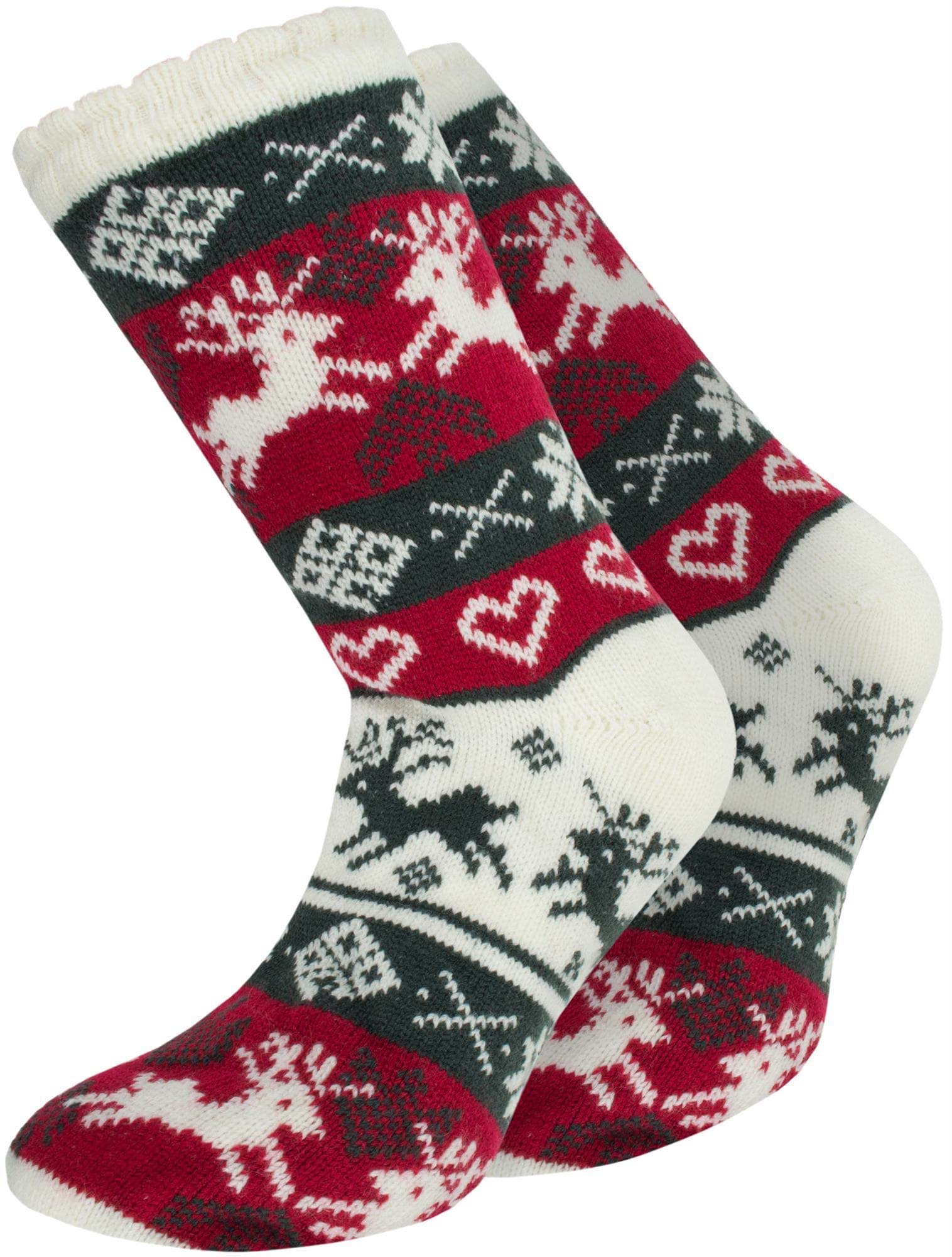 Bild von Strick-Kuschelsocken mit Norwegermotiv und ABS Wollweiß