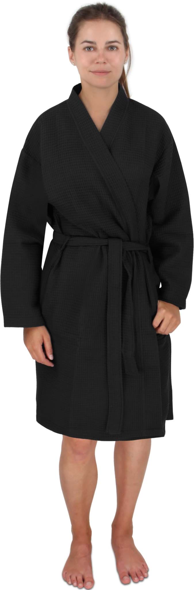 Image de Peignoir de bain femme en piqué gaufré "Kelin" Noir