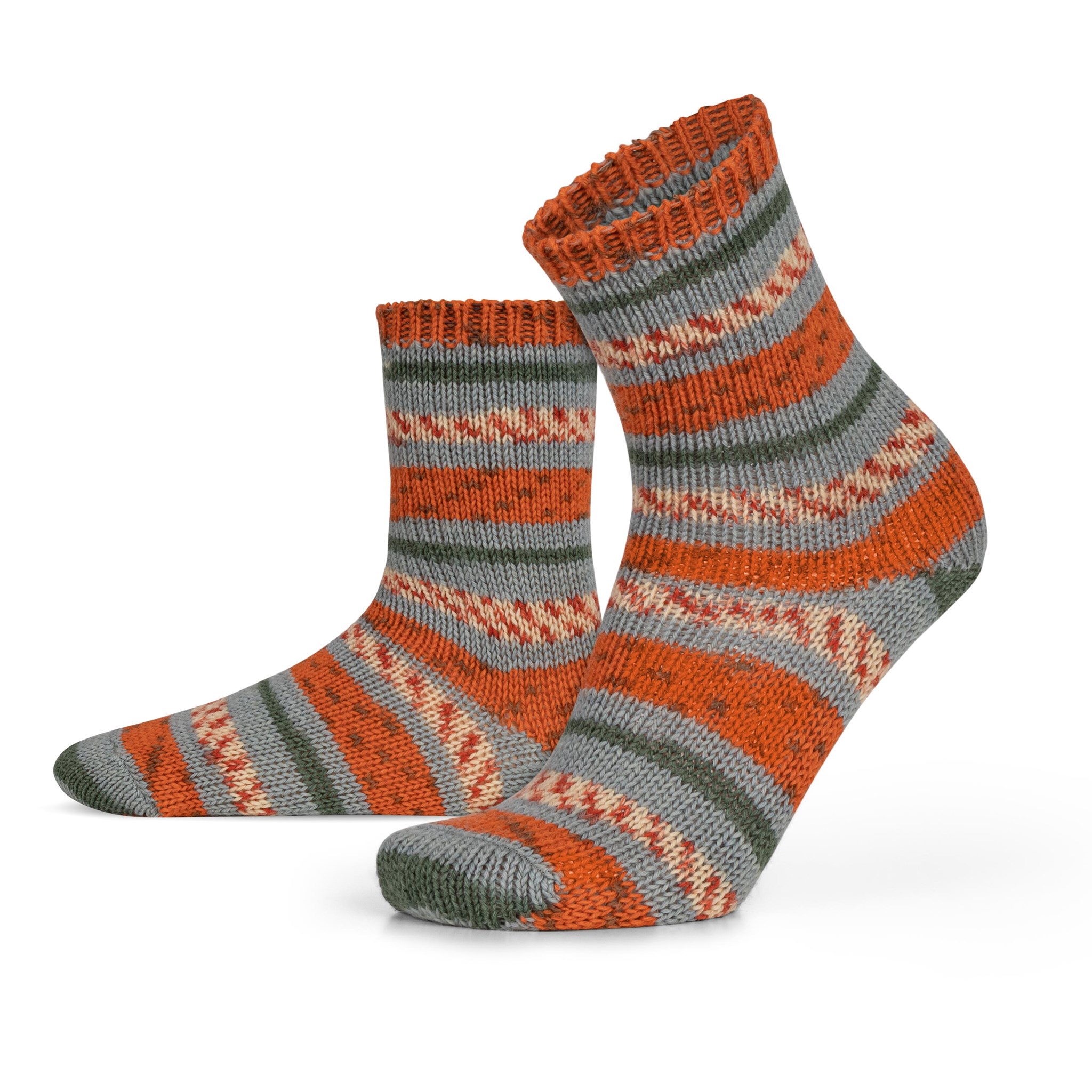 Bild von 2 Paar Gestrickte Wollsocken Bunt-geringelt Orange