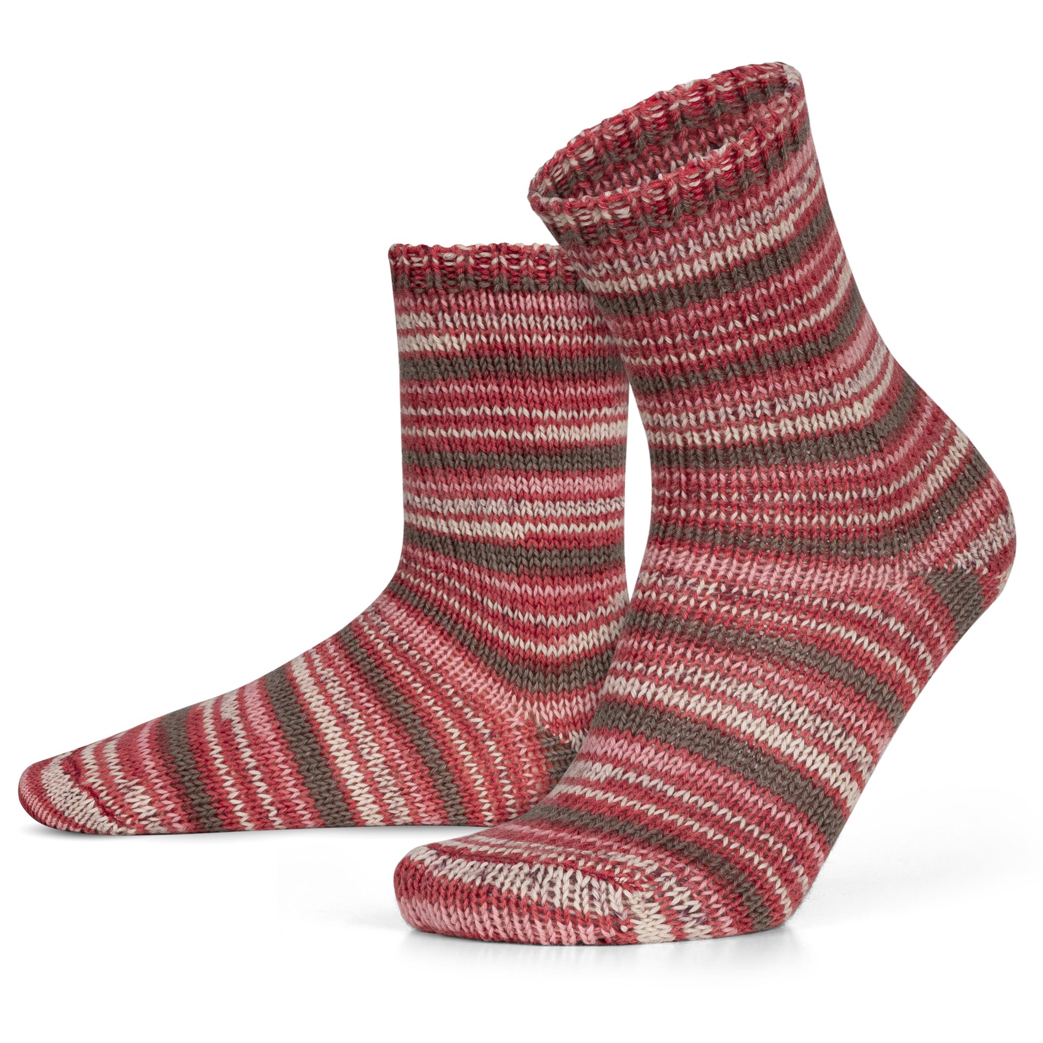 Bild von 2 Paar Gestrickte Wollsocken Bunt-geringelt Rot