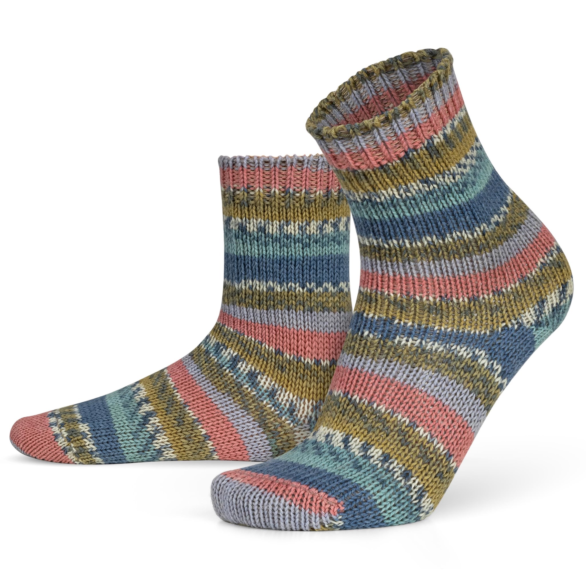 Bild von 2 Paar Gestrickte Wollsocken Bunt-geringelt Multicolor