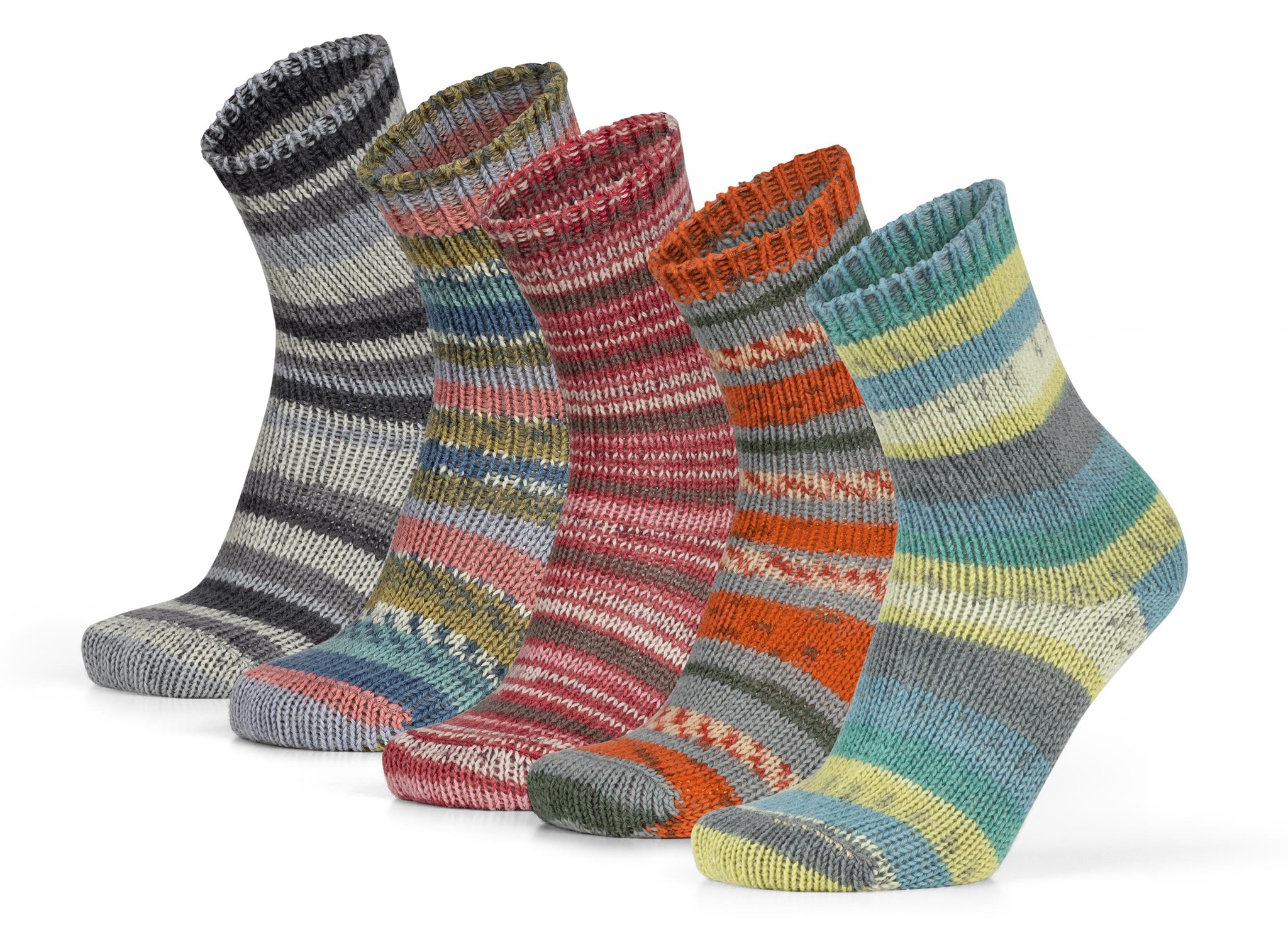 Bild von 2 Paar Gestrickte Wollsocken Bunt-geringelt