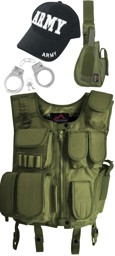 Bild von SWAT Kostüm bestehend aus Weste, Patch, Holster, Cap und Handschellen US-Army Oliv