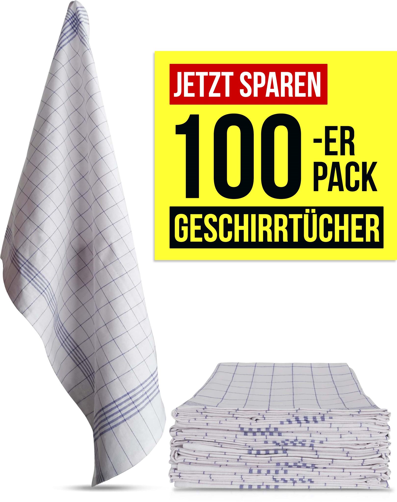 Bild von 100 Geschirrtücher aus Baumwolle Weiß/Blau