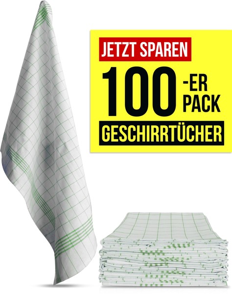 Bild von 100 Geschirrtücher aus Baumwolle Weiß/Grün