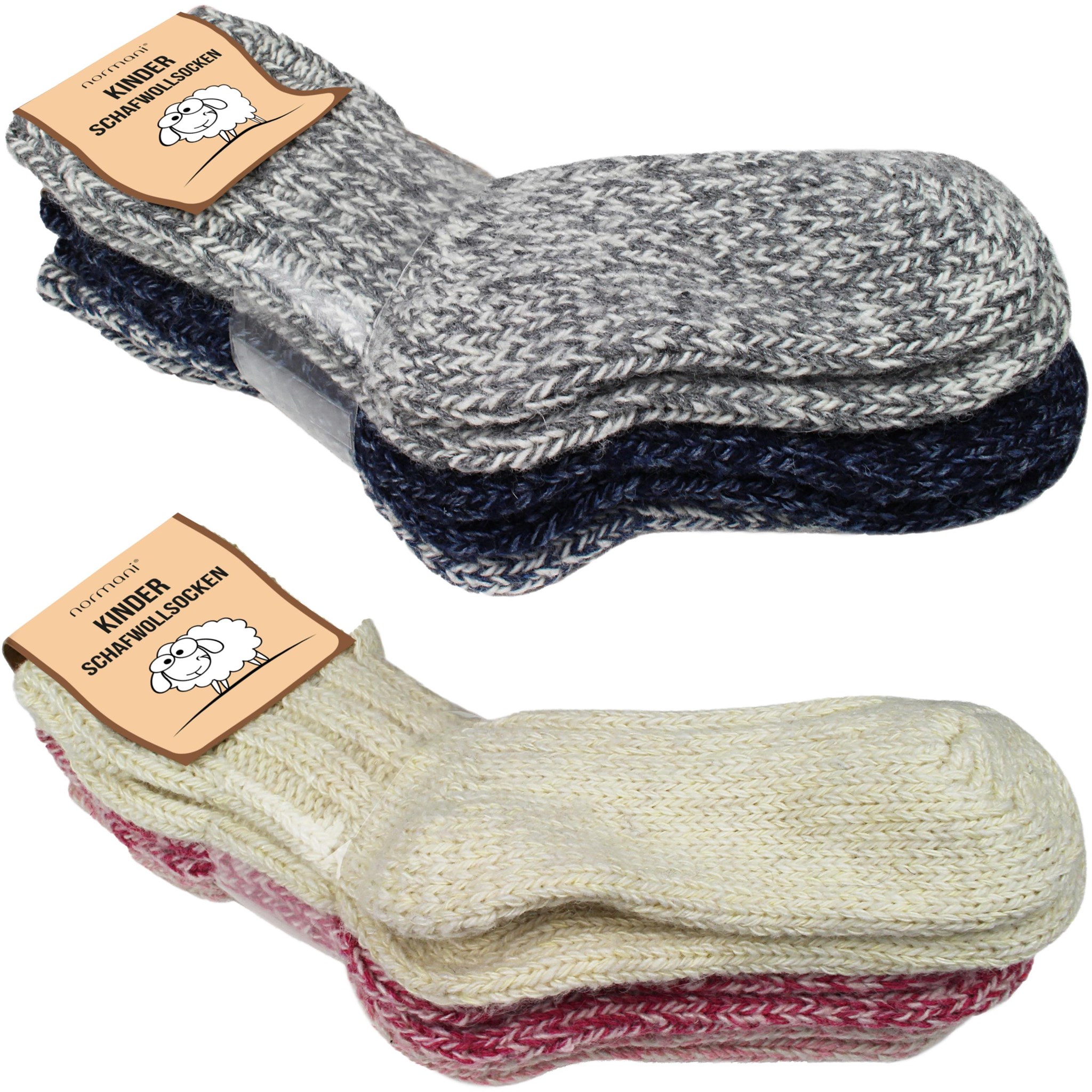 Bild von 3 Paar Kinder Norwegersocken mit Schafwolle