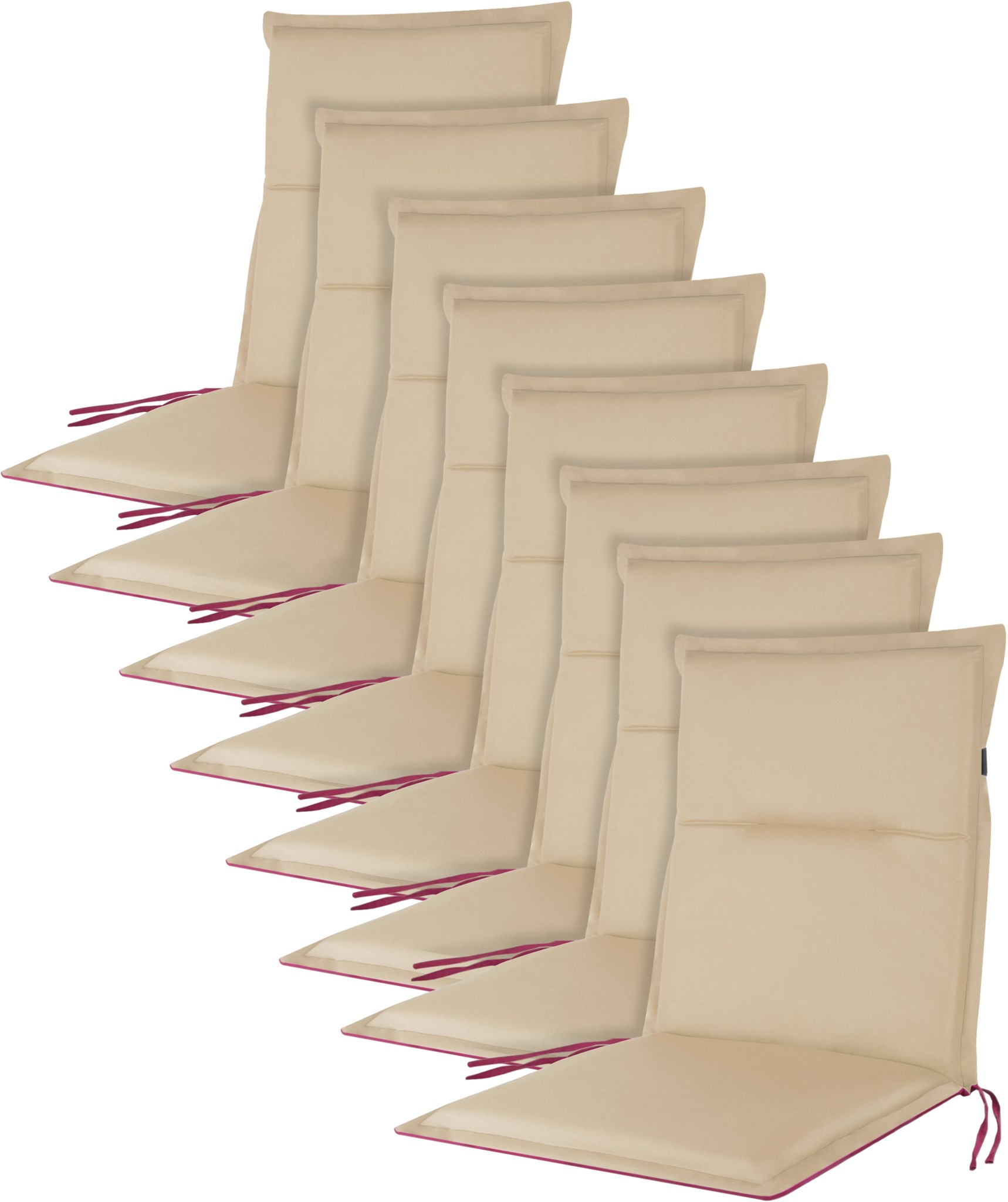 Bild von 8 Niedriglehner Stuhlauflagen Beige/Brombeere