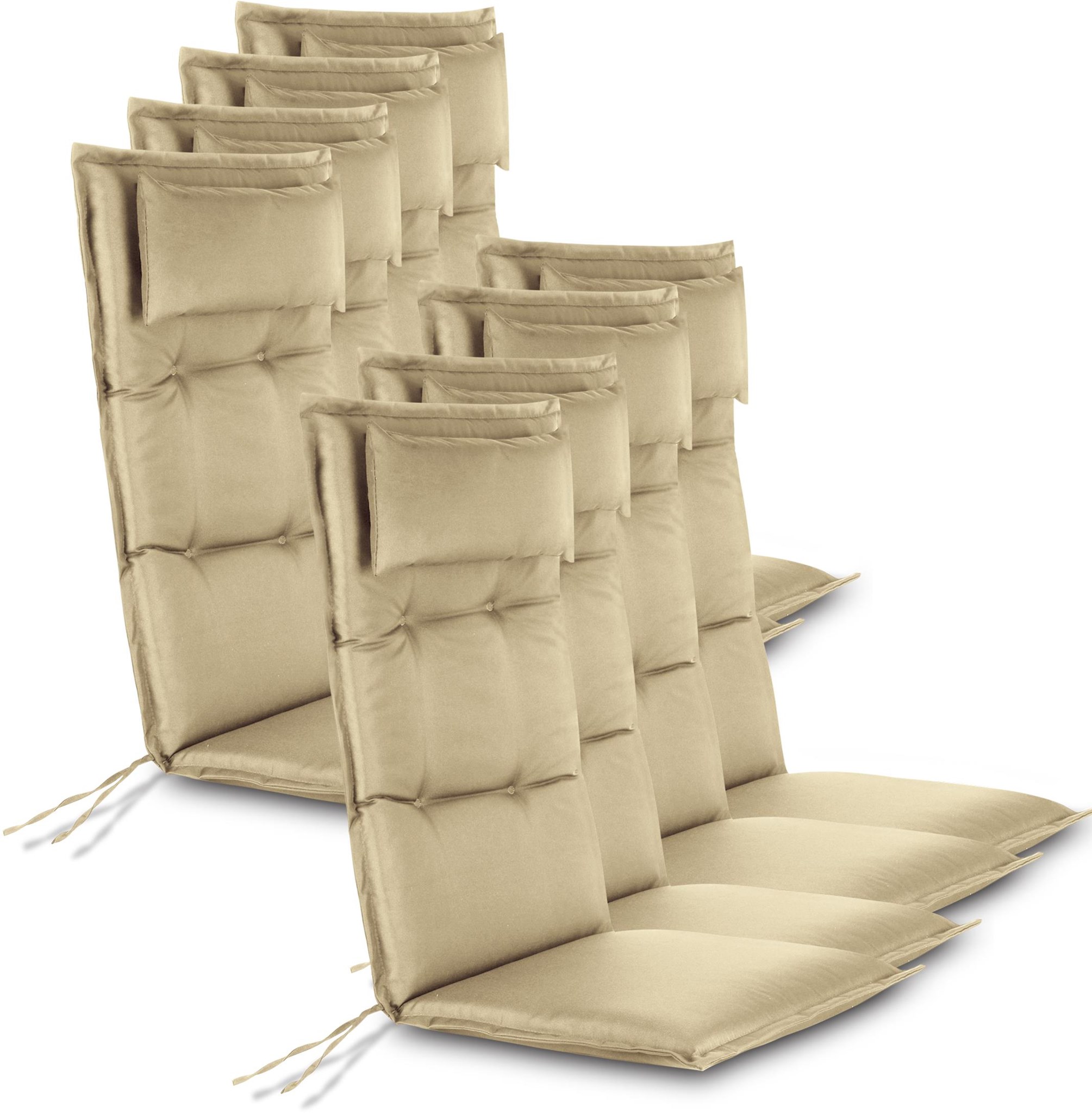 Bild von 8 wasserdichte Stuhlauflagen Hochlehner Sitzpolster Beige
