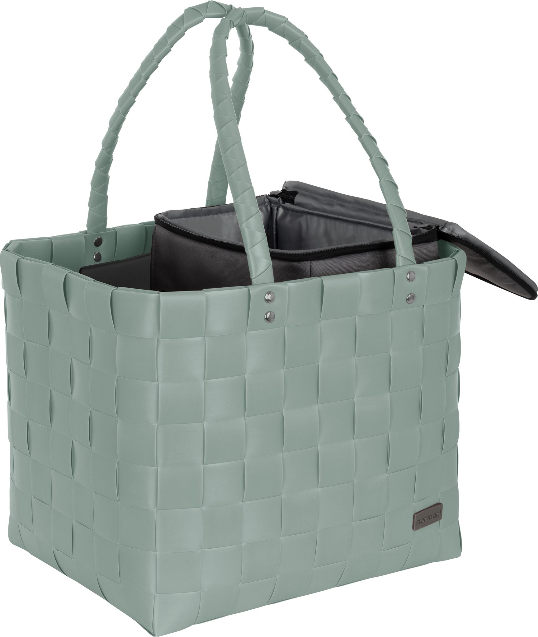 Bild von Flechtkorb mit kleiner Kühltasche Mintgrün