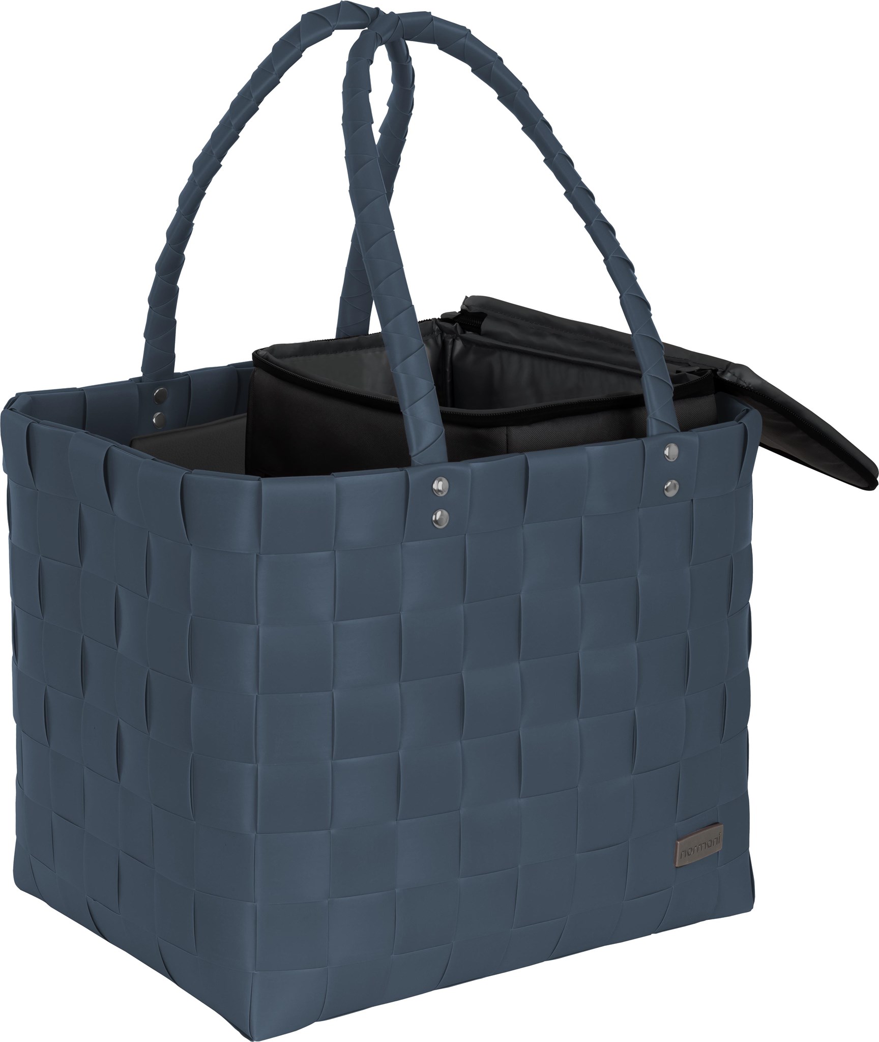 Bild von Flechtkorb mit kleiner Kühltasche Blue Shadow