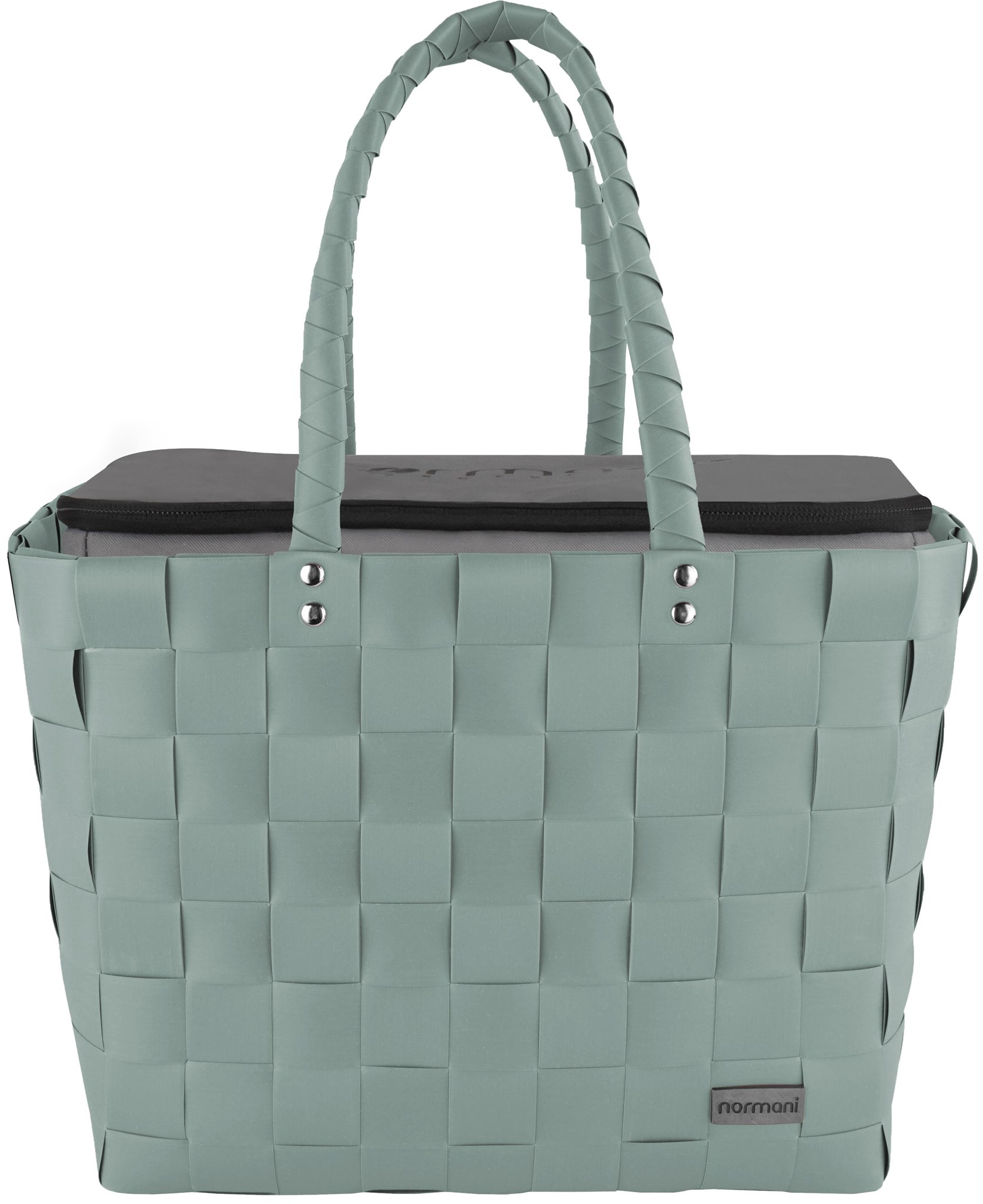 Bild von Flechtkorb mit großer Kühltasche Mintgrün