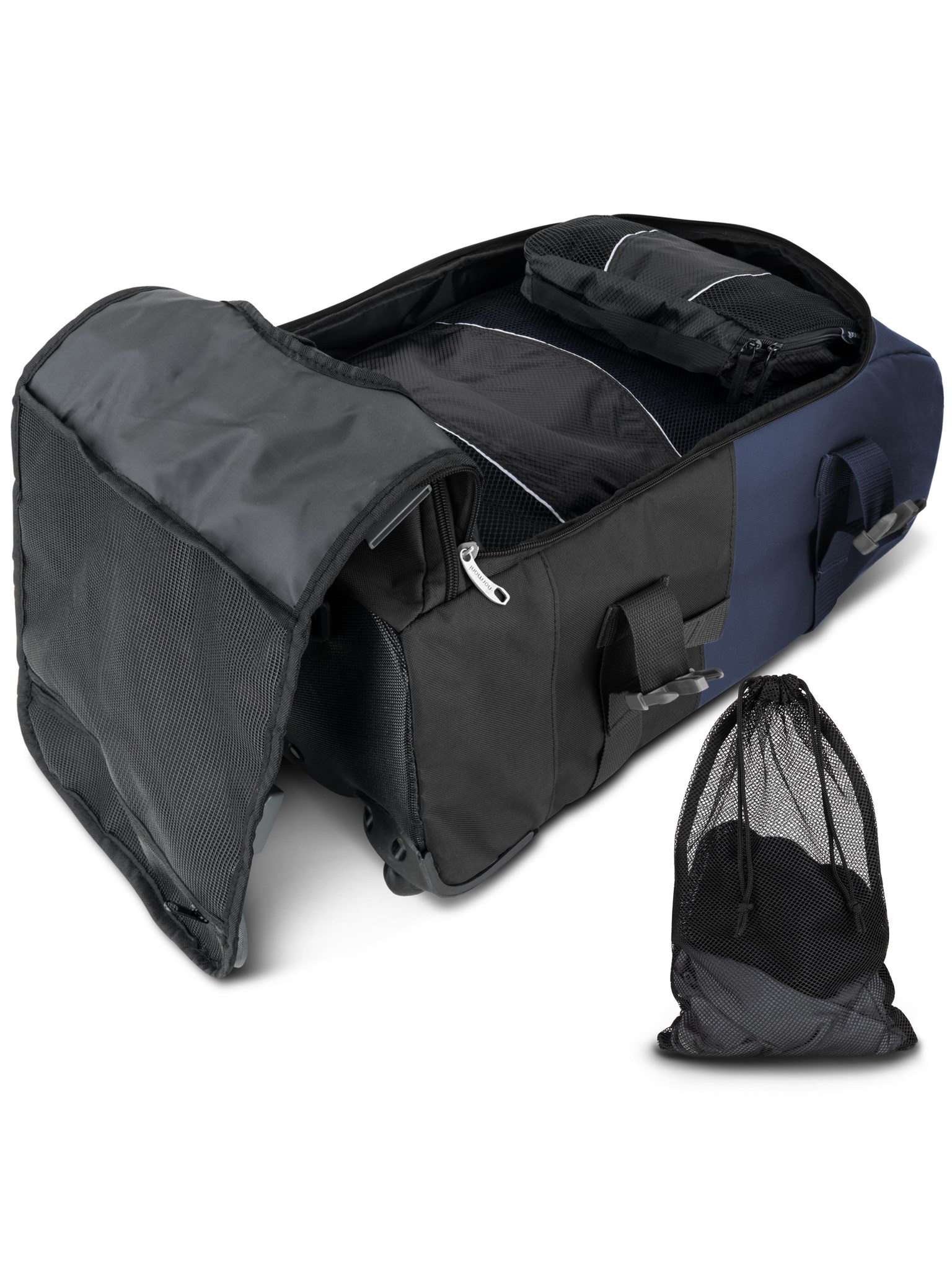 Bild von Reisetrolley mit Rucksackfunktion 90 L mit 5 Kleidertaschen Schwarz/Navy