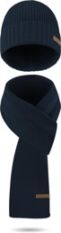 Bild von Winterset aus Merinowolle Schal und Mütze glatt „Yuma“ Navy