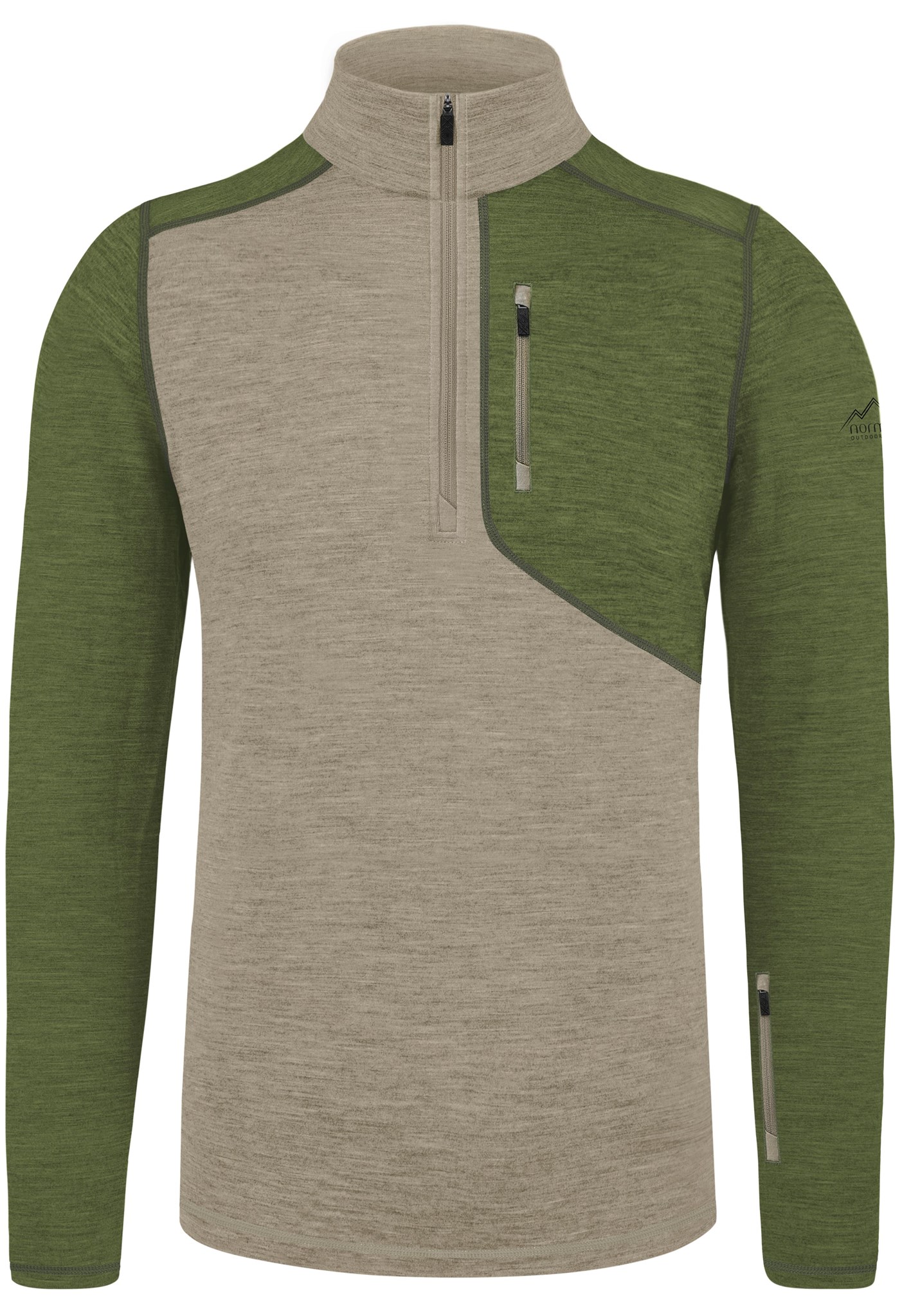 Bild von Herren Merino Langarm mit 1/4 Zipper „Mildura“ Khaki