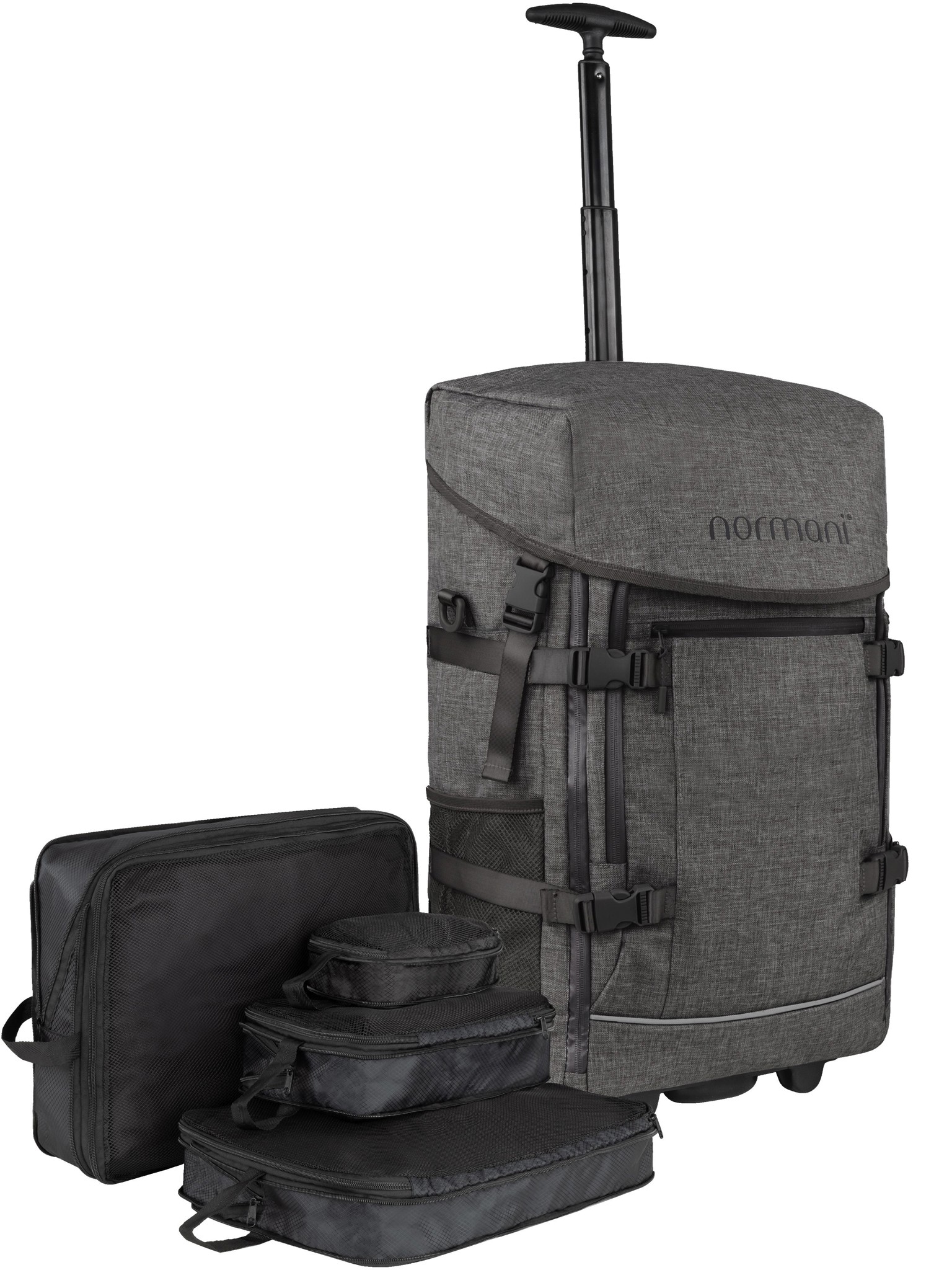 Afbeelding van Rugzak-trolley handbagage met kledingzakken "Nara" antraciet