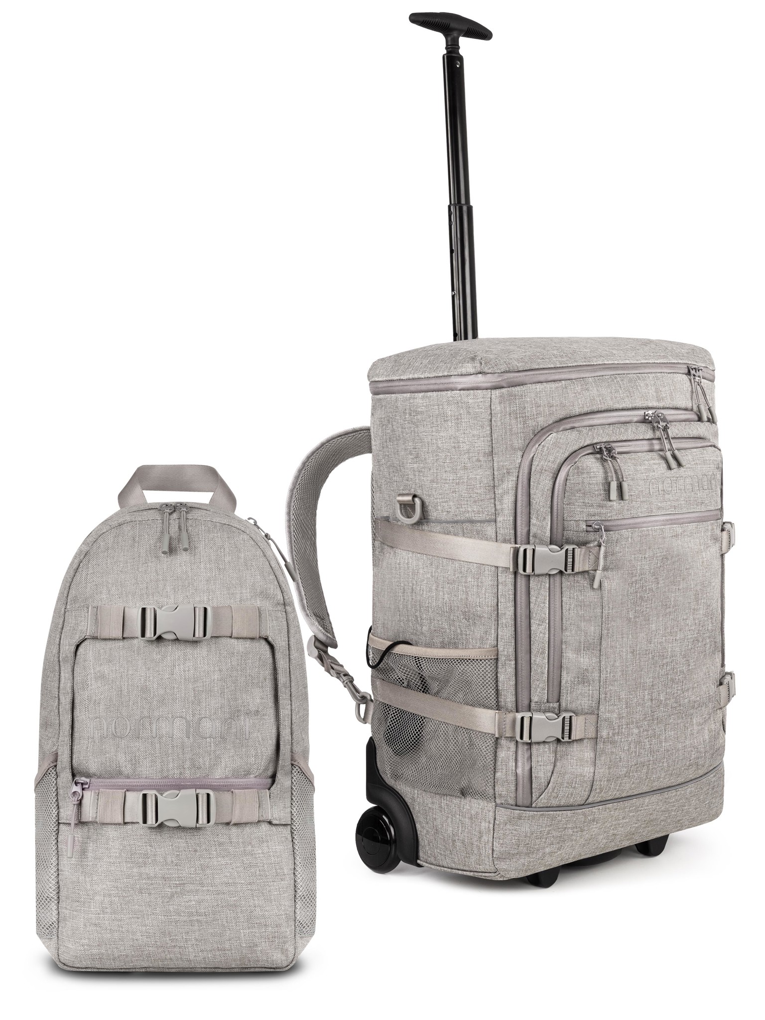 Bild von Handgepäck Rucksack mit Trolleyfunktion + kleiner Rucksack Beige