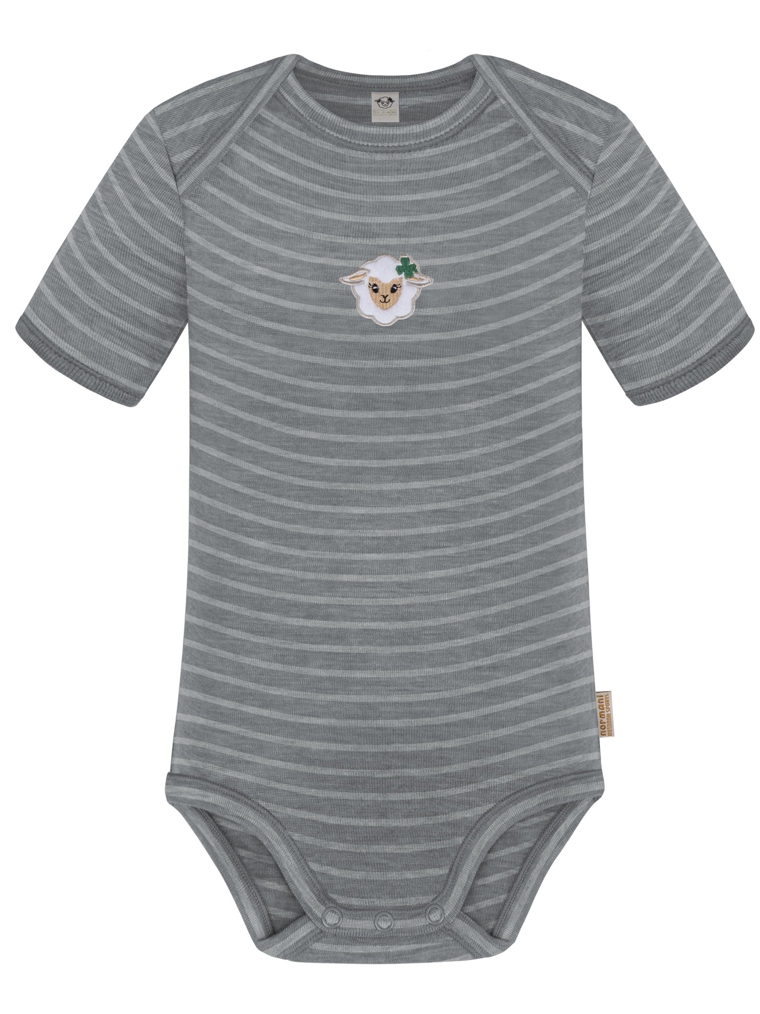 Bild von Baby Merino Body Kurzarm „Tauranga" Grau gestreift