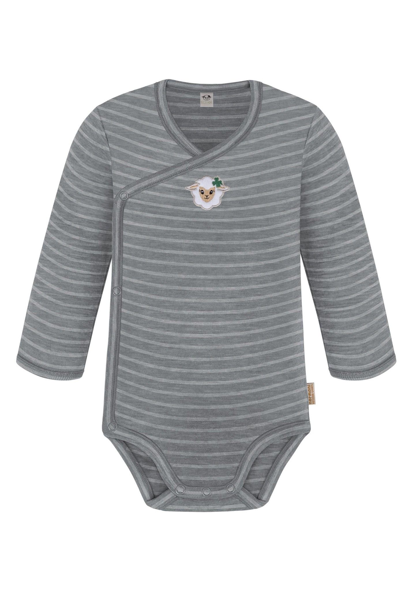 Bild von Baby Merino Wickelbody Langarm "Kaitaia" Grau gestreift