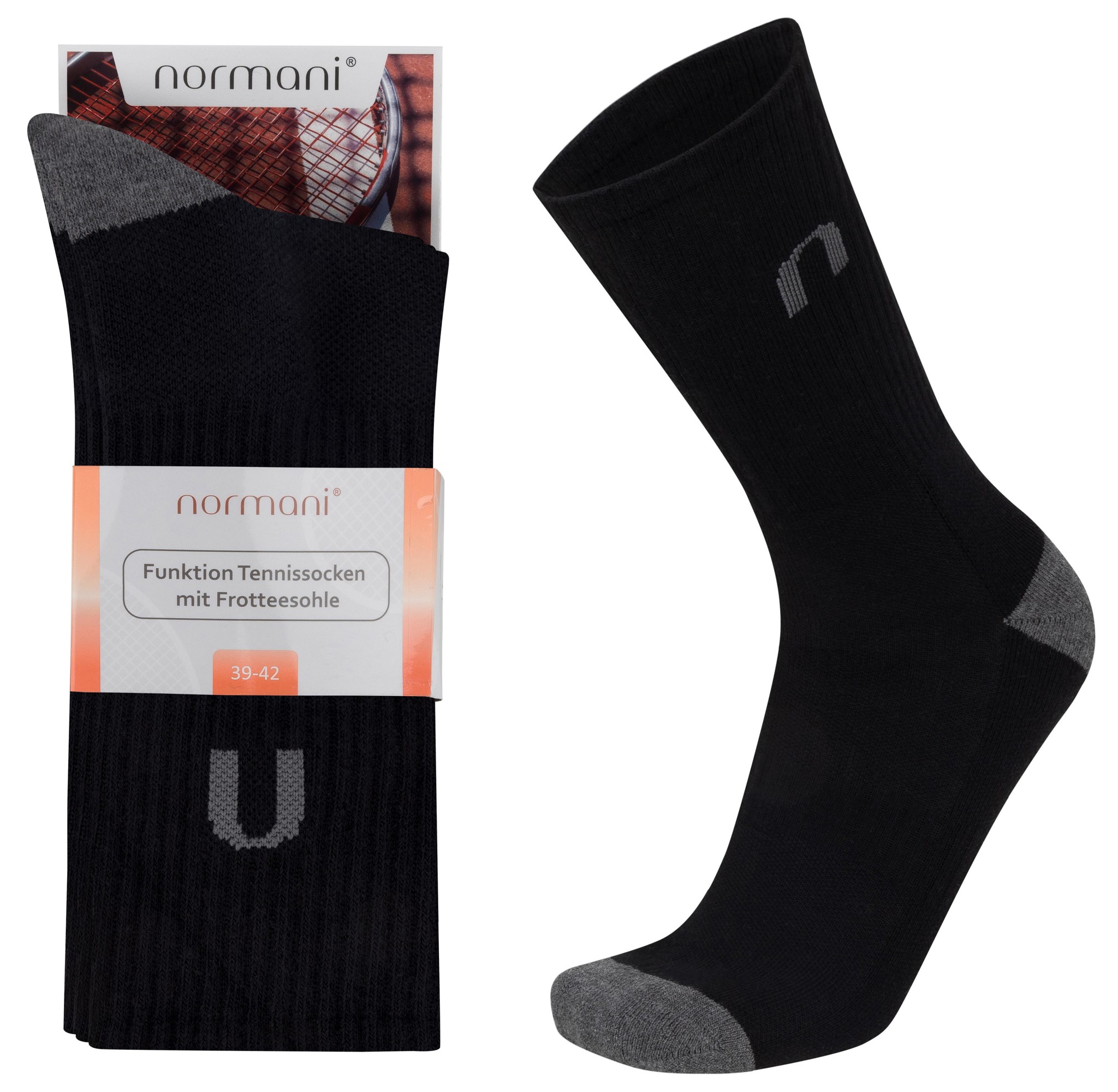 Bild von 4 Funktions Tennissocken mit Frotteesohle Schwarz/Anthrazit