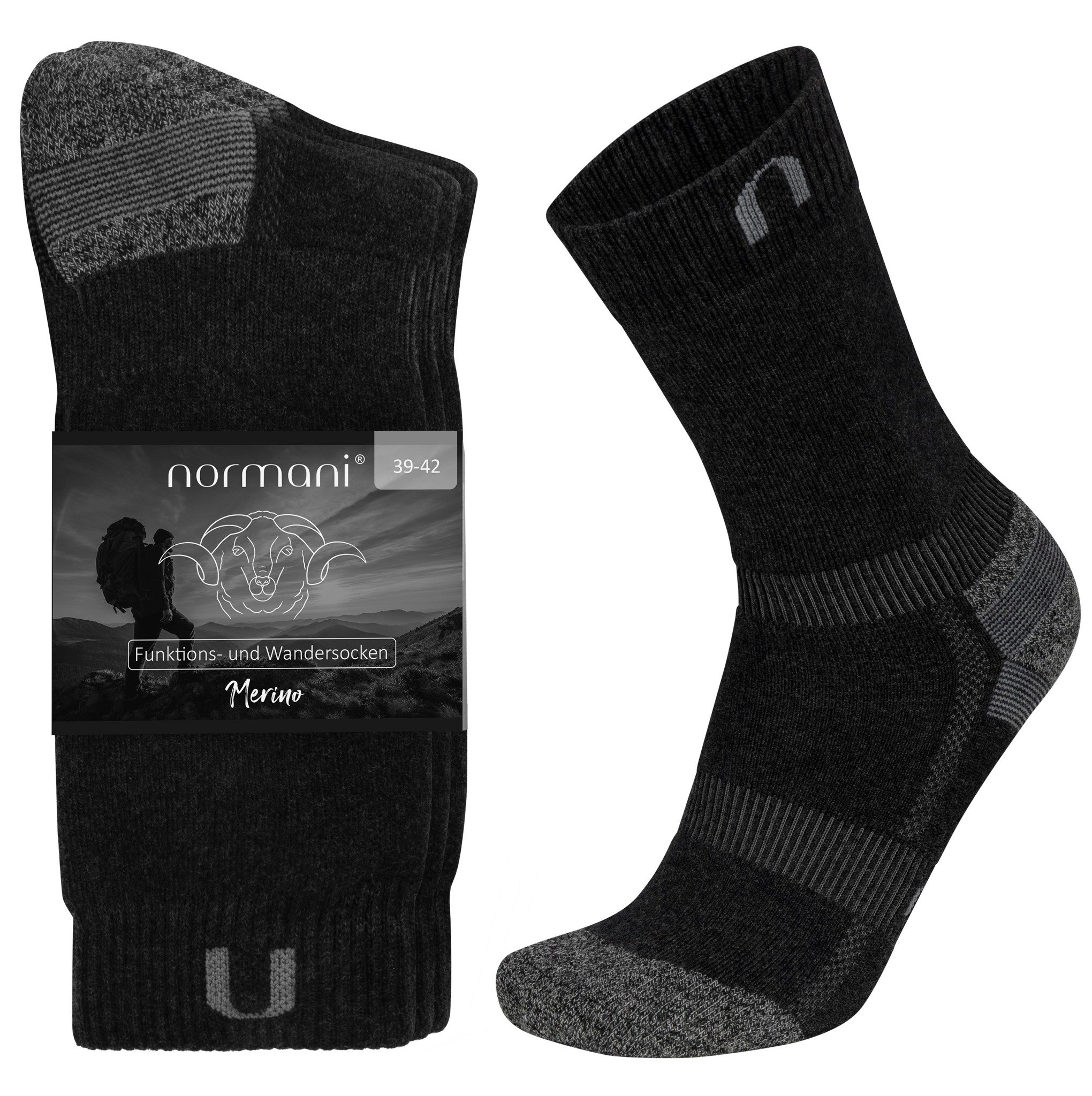 Bild von 2 Paar Merino Wander- und Funktionssocken Anthrazit