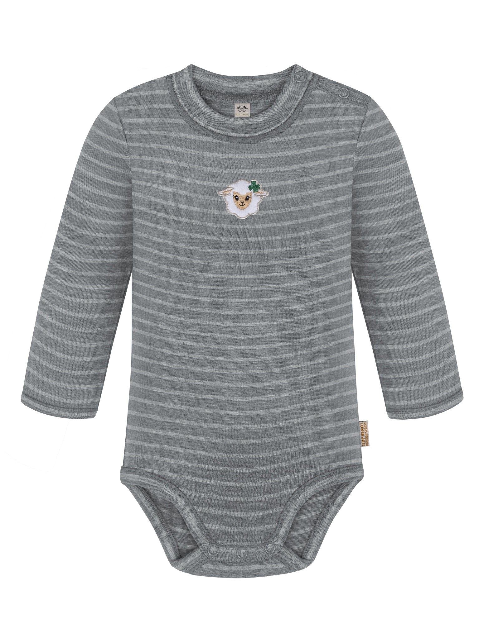 Bild von Baby Merino Langarmbody „Tuai" Grau gestreift