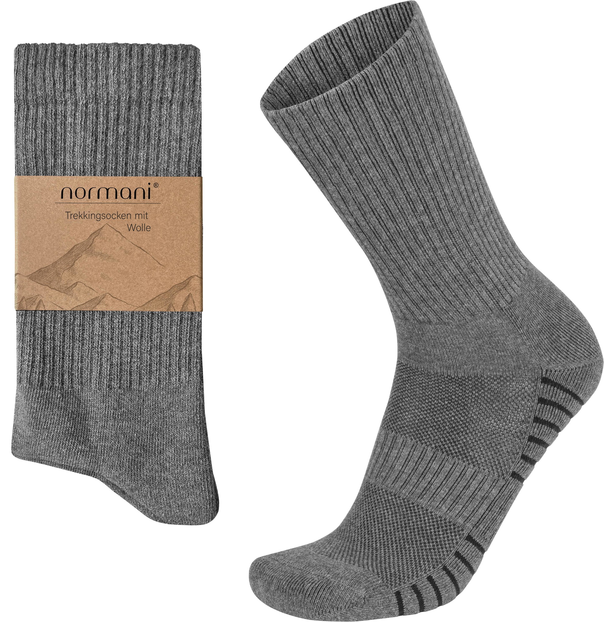 Bild von 4 Trekkingwollsocken mit Polstersohle und Komfortbund Grau