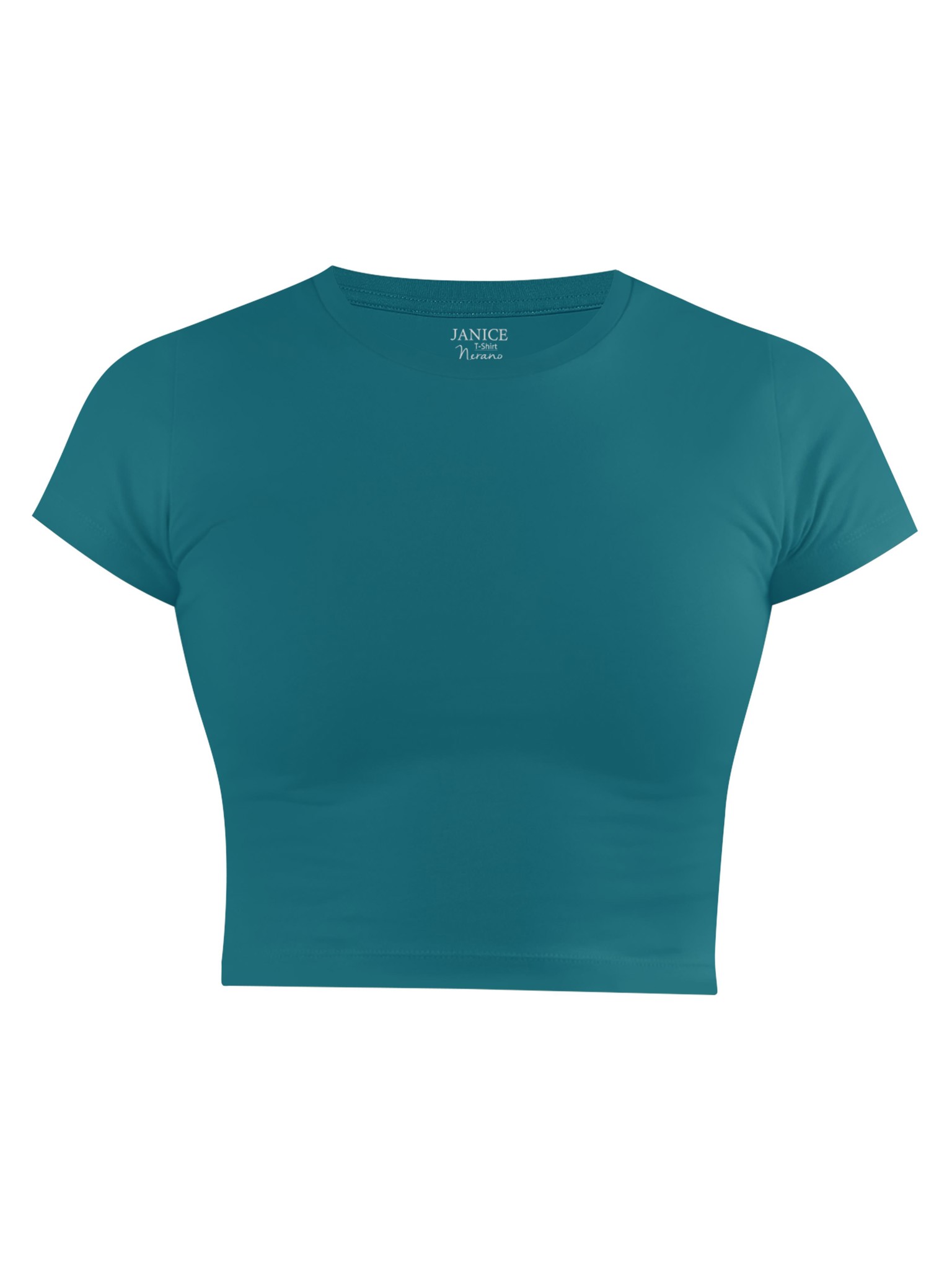 Bild von Damen crop T-Shirt hochgeschlossen „Nerano“ Petrol