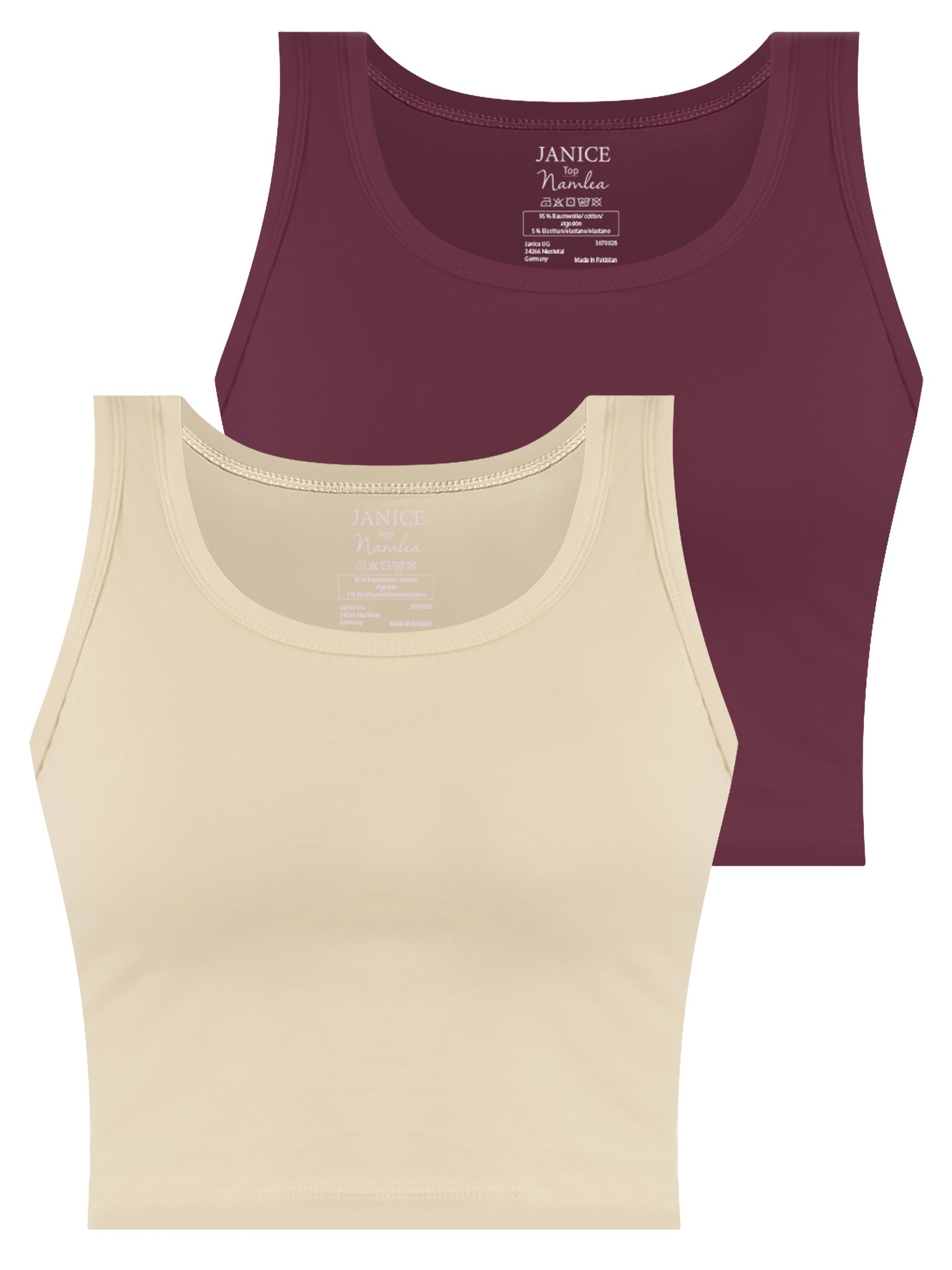 Bild von 2 x Damen crop Top „Namlea“ Beige/Burgund