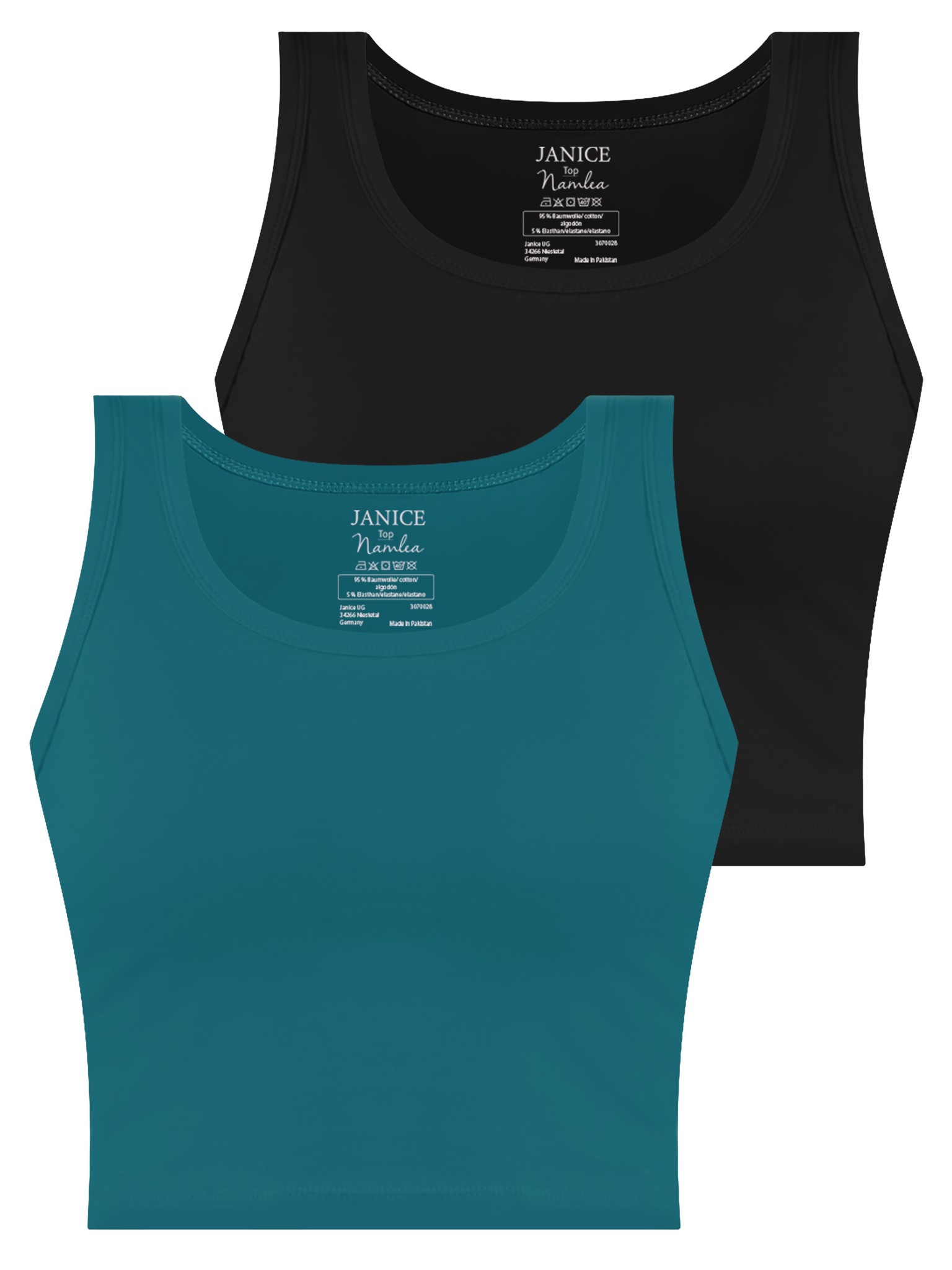 Bild von 2 x Damen crop Top „Namlea“ Petrol/Schwarz