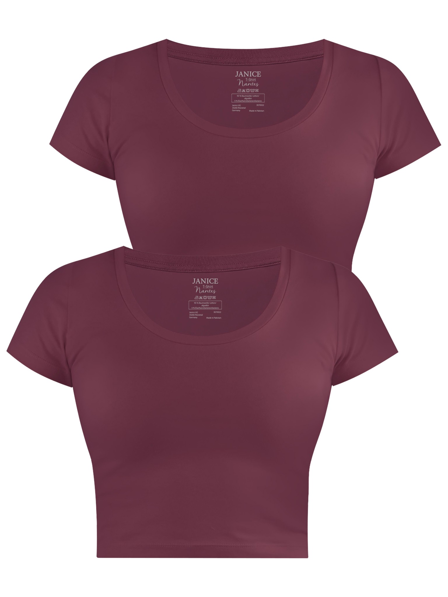Bild von 2 x Damen crop T-Shirt „Nantes“ Burgund