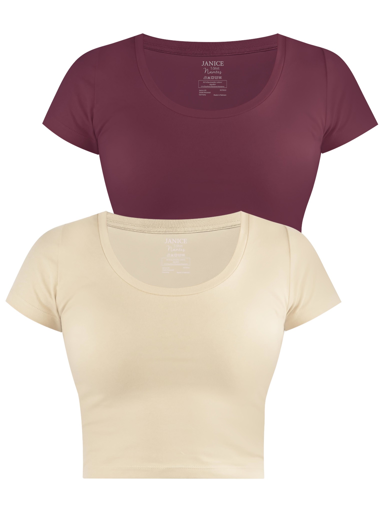 Bild von 2 x Damen crop T-Shirt „Nantes“ Beige/Burgund