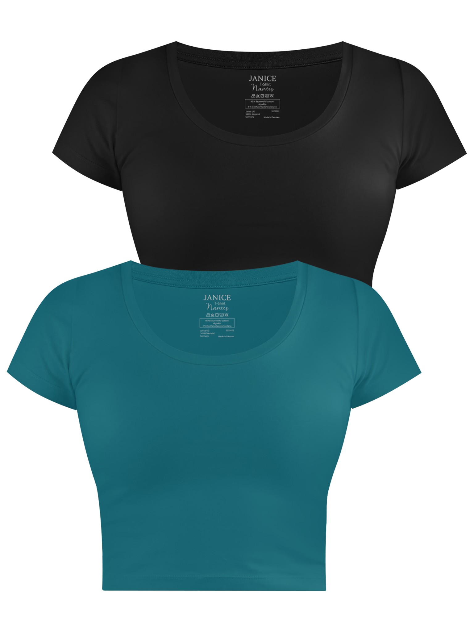Bild von 2 x Damen crop T-Shirt „Nantes“ Petrol/Schwarz
