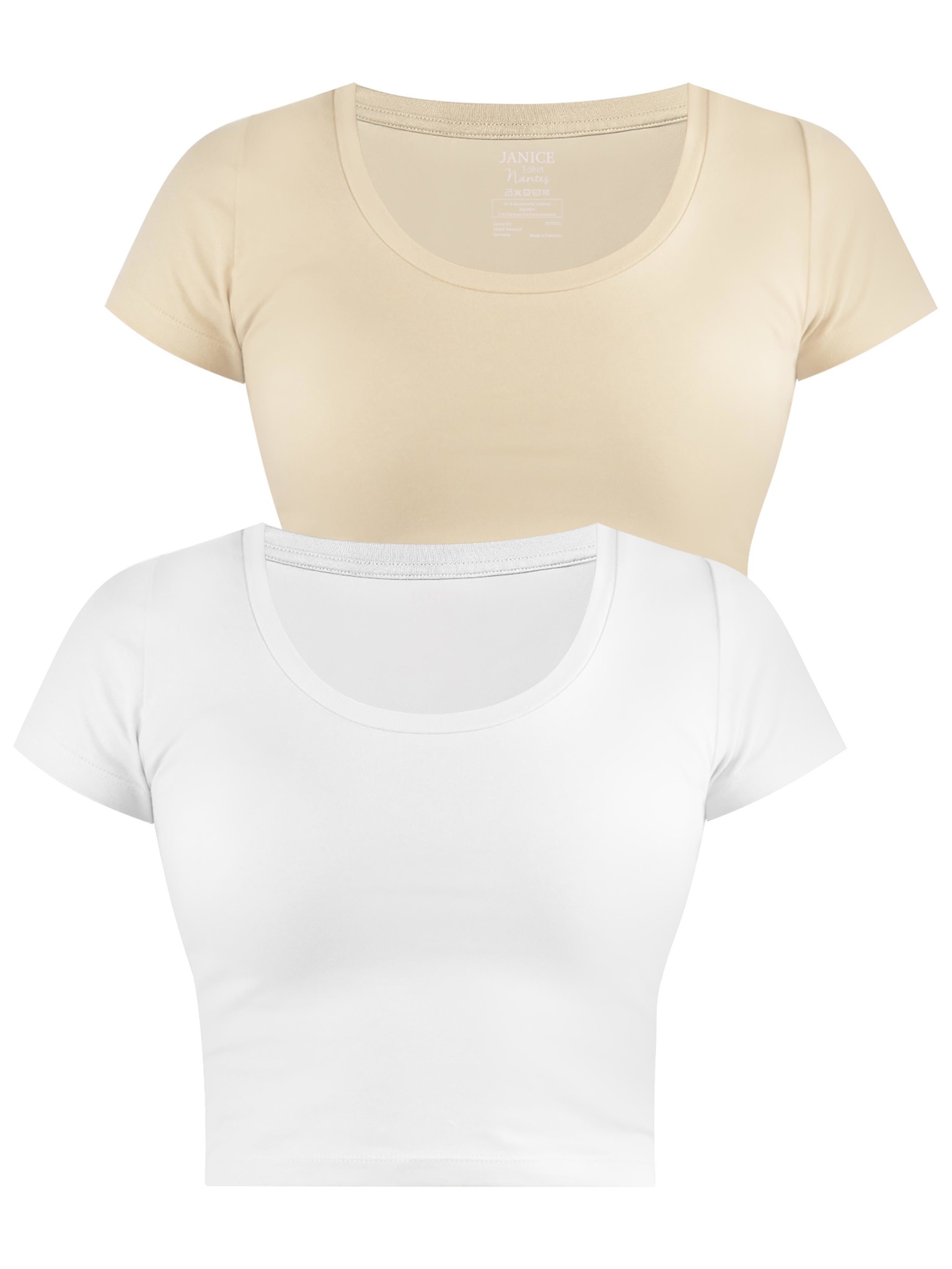 Bild von 2 x Damen crop T-Shirt „Nantes“ Beige/Weiß