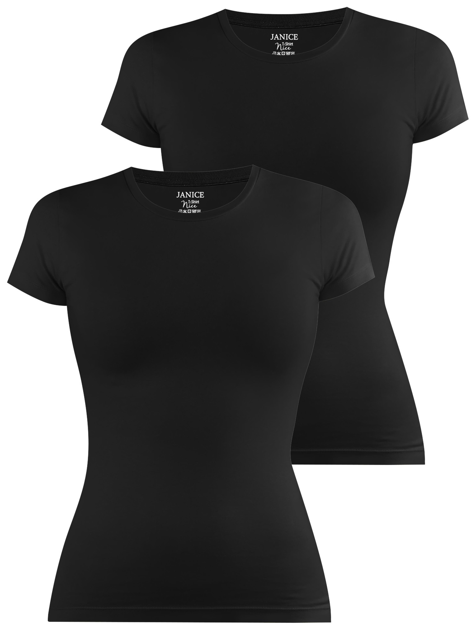 Bild von 2 x Damen T-Shirt hochgeschlossen „Nice“ Schwarz