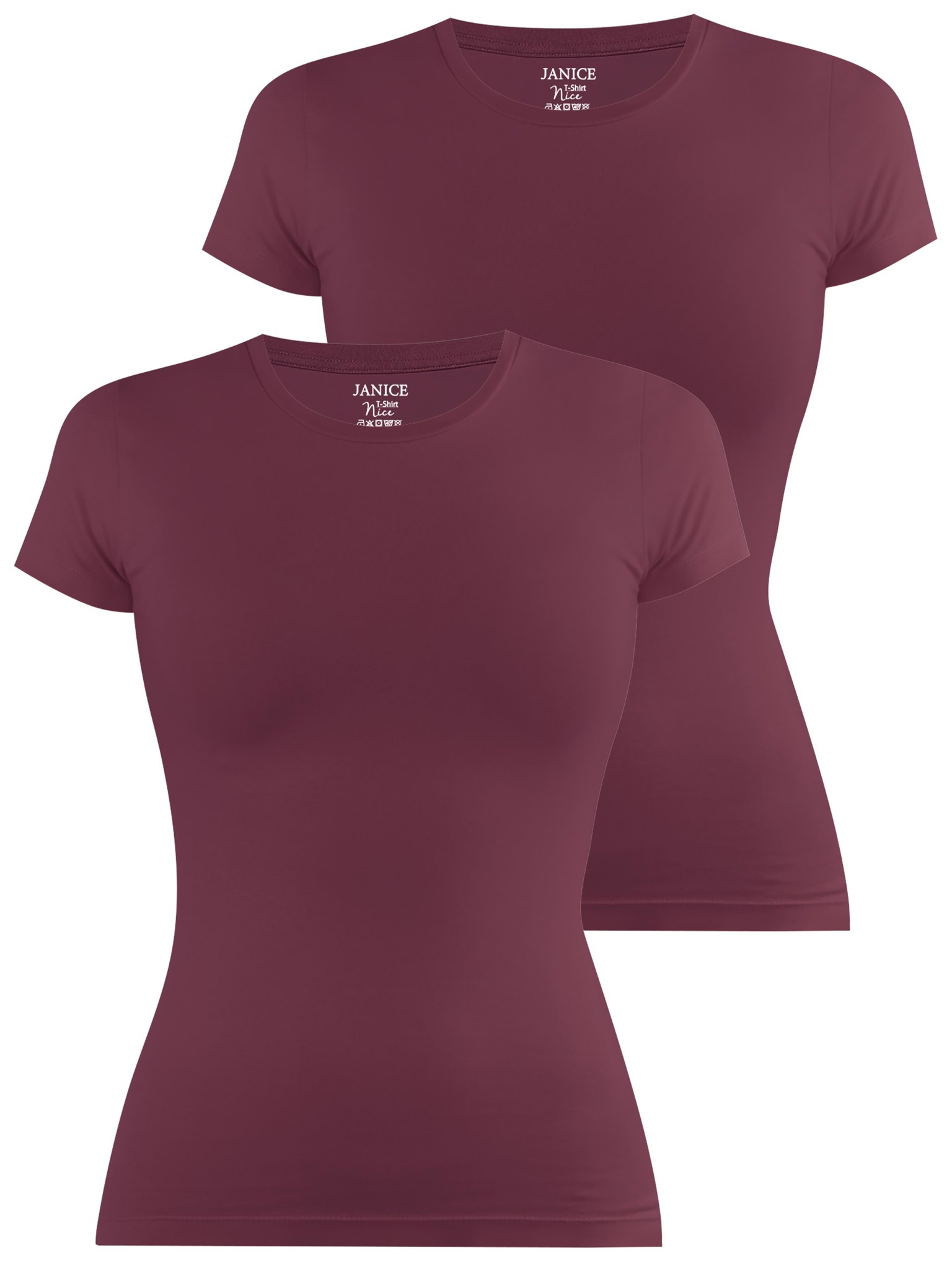 Bild von 2 x Damen T-Shirt hochgeschlossen „Nice“ Burgund