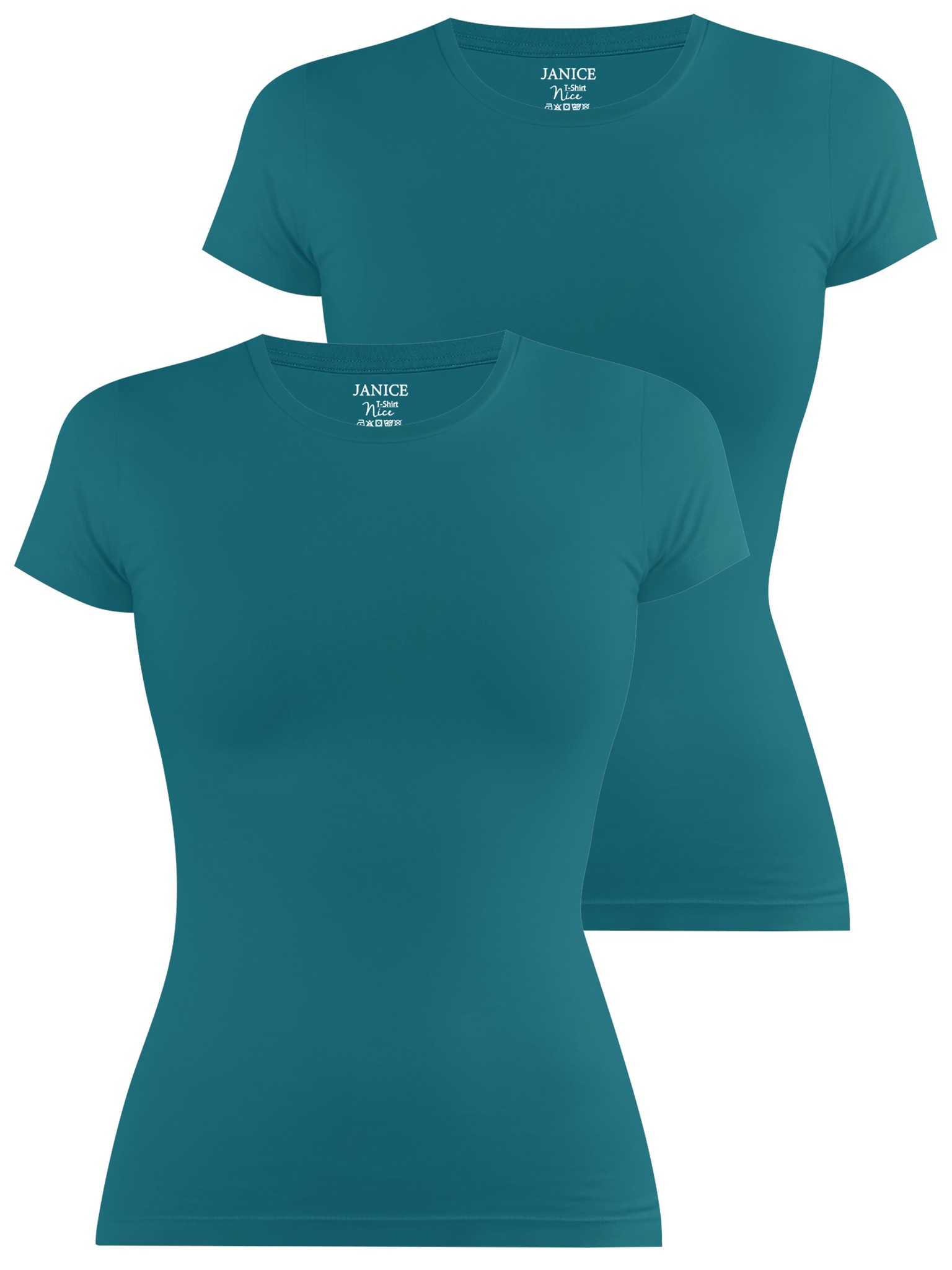 Bild von 2 x Damen T-Shirt hochgeschlossen „Nice“ Petrol