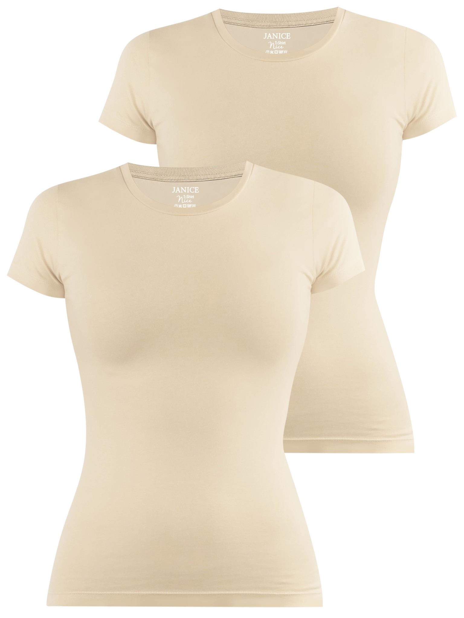 Bild von 2 x Damen T-Shirt hochgeschlossen „Nice“ Beige
