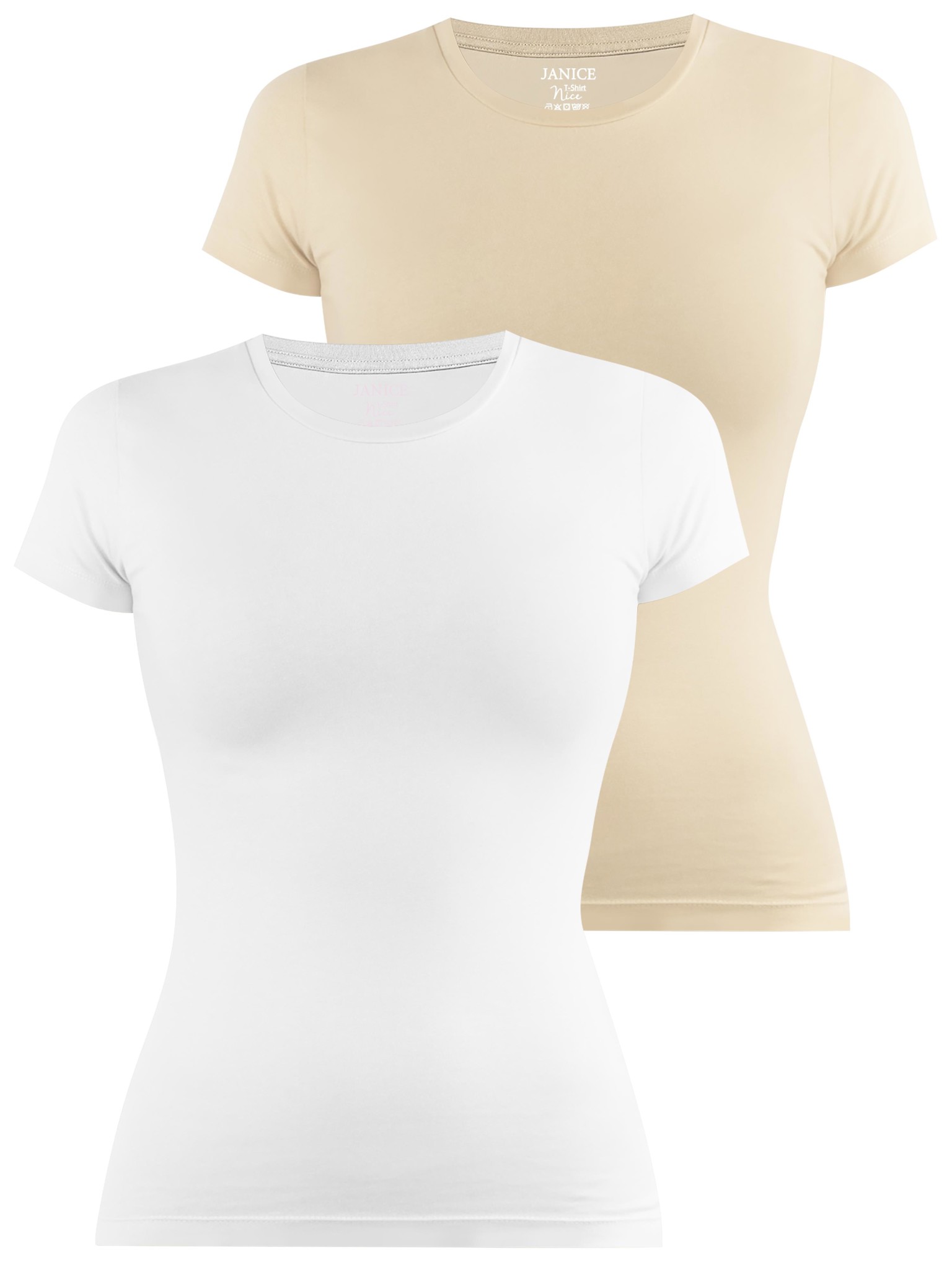 Bild von 2 x Damen T-Shirt hochgeschlossen „Nice“ Beige/Weiß