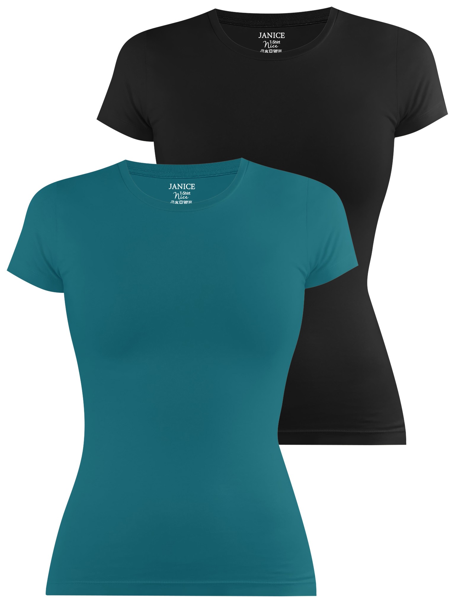 Bild von 2 x Damen T-Shirt hochgeschlossen „Nice“ Petrol/Schwarz