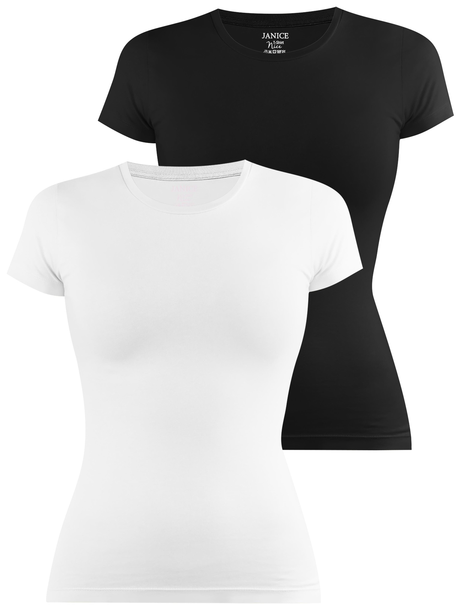 Bild von 2 x Damen T-Shirt hochgeschlossen „Nice“ Schwarz/Weiß