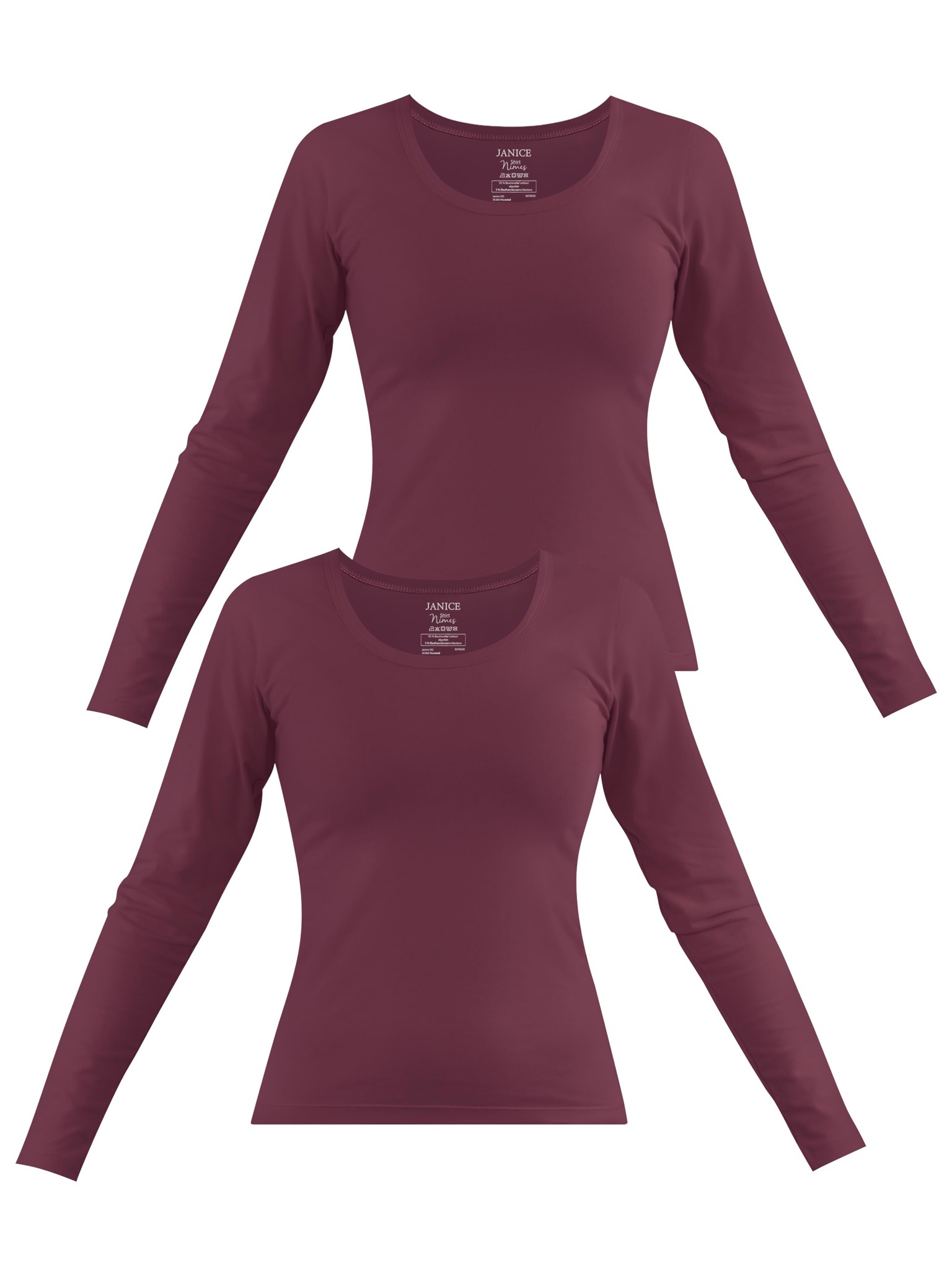 Bild von 2 x Damen Langarmshirt „Nimes“ Burgund