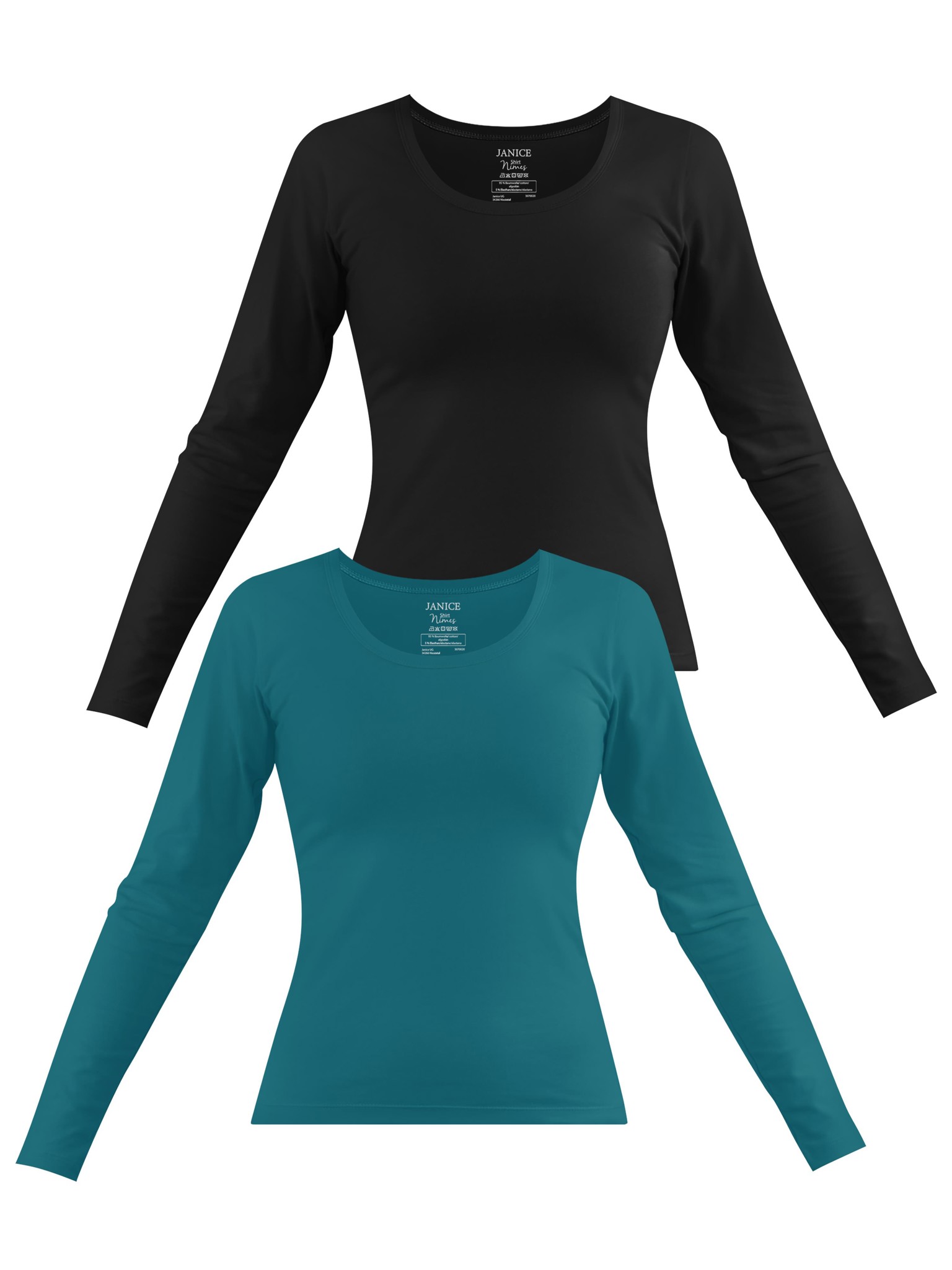 Bild von 2 x Damen Langarmshirt „Nimes“ Petrol/Schwarz