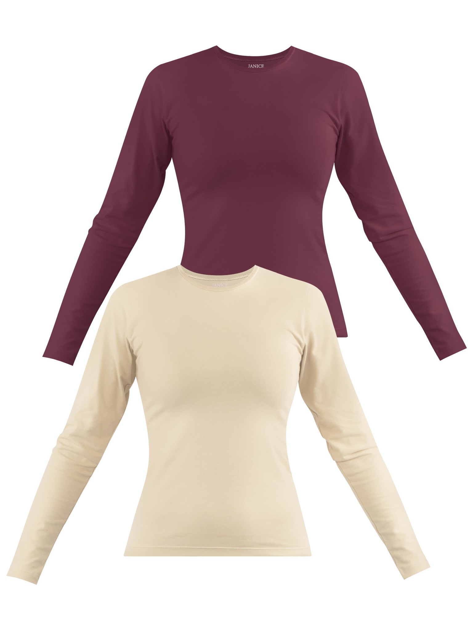 Bild von 2 x Damen Langarmshirt hochgeschlossen „Niska“ Beige/Burgund