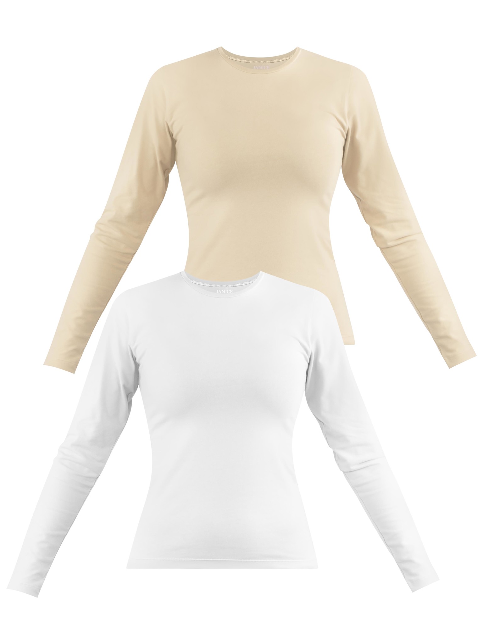 Bild von 2 x Damen Langarmshirt hochgeschlossen „Niska“ Beige/Weiß
