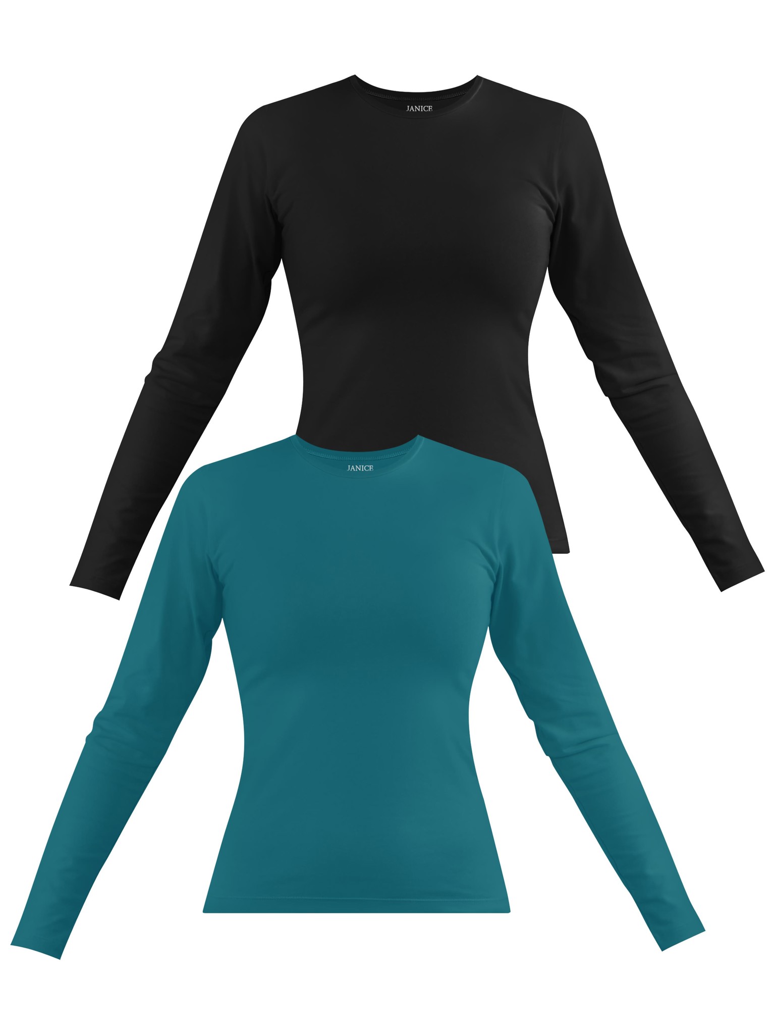 Bild von 2 x Damen Langarmshirt hochgeschlossen „Niska“ Petrol/Schwarz