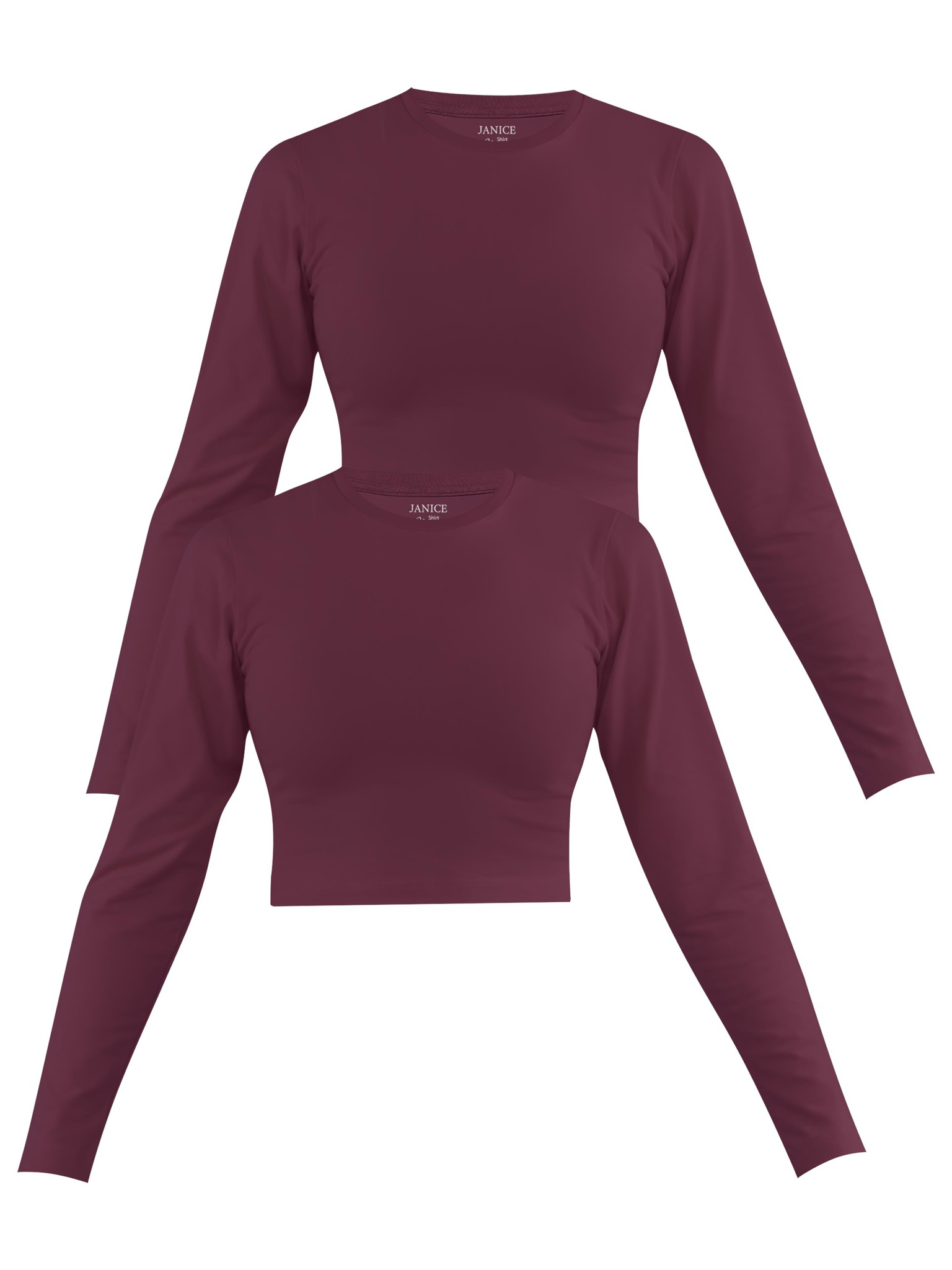Bild von 2 x Damen crop Langarmshirt hochgeschlossen „Noia“ Burgund