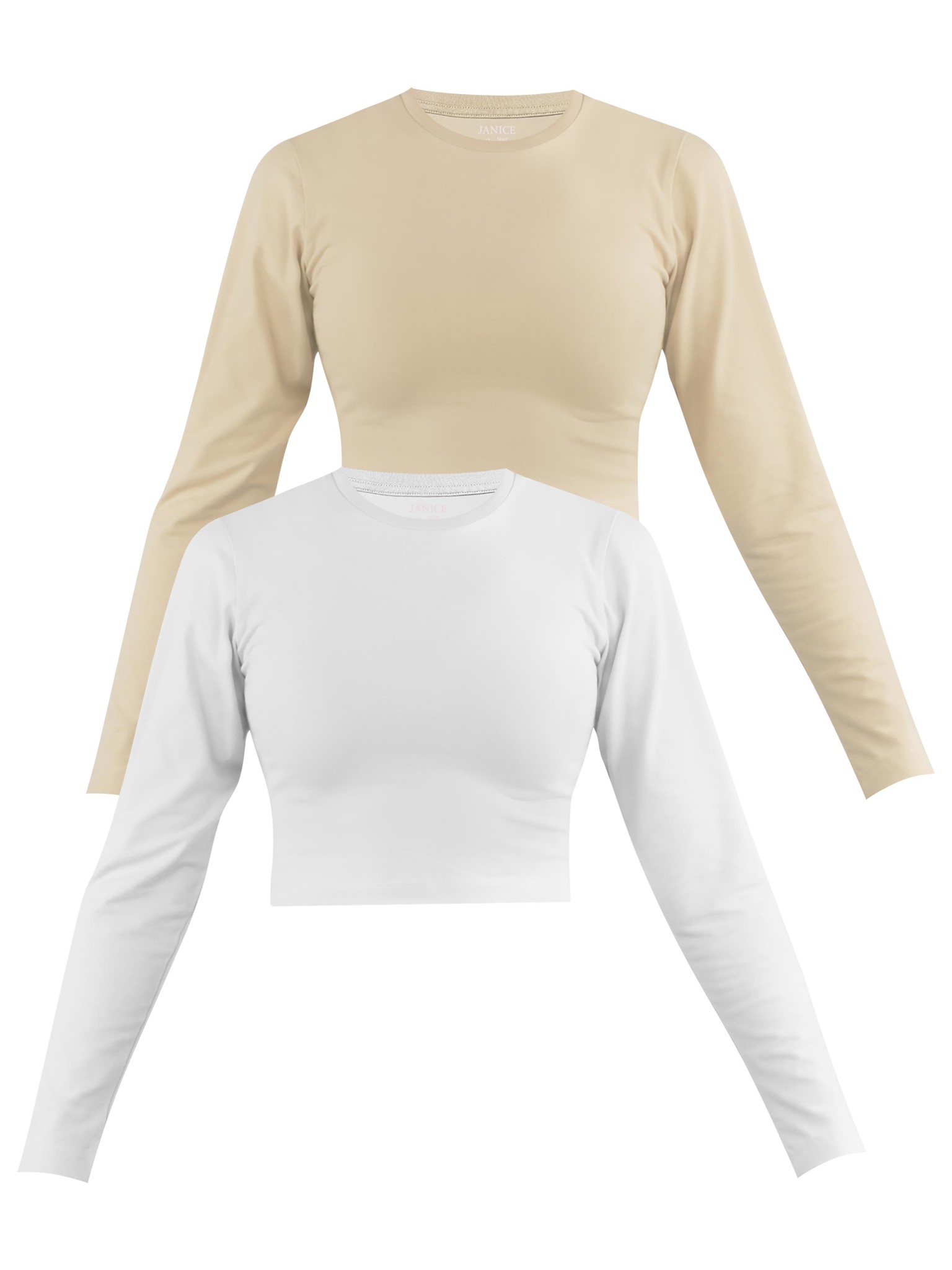 Bild von 2 x Damen crop Langarmshirt hochgeschlossen „Noia“ Beige/Weiß