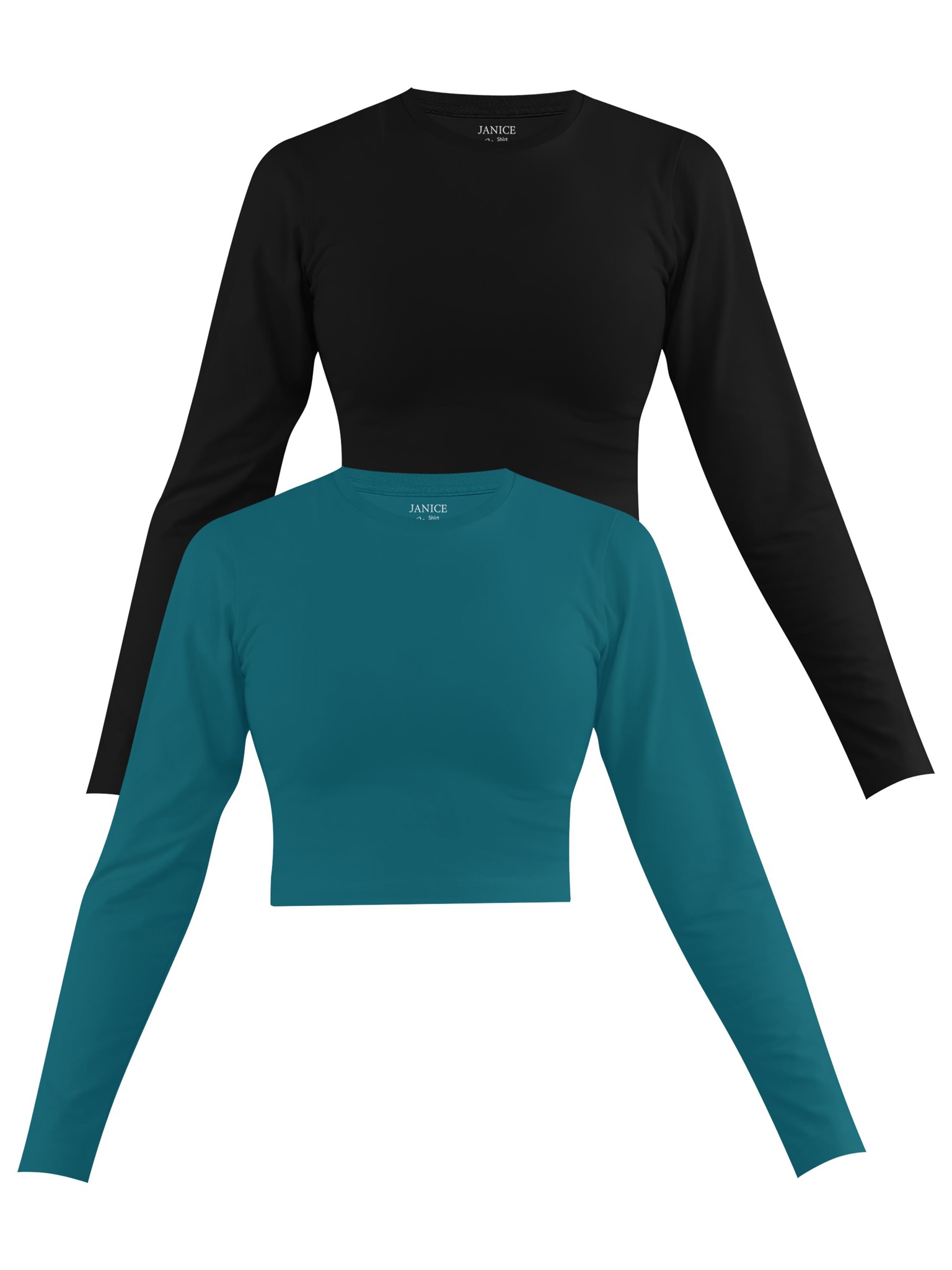 Bild von 2 x Damen crop Langarmshirt hochgeschlossen „Noia“ Petrol/Schwarz