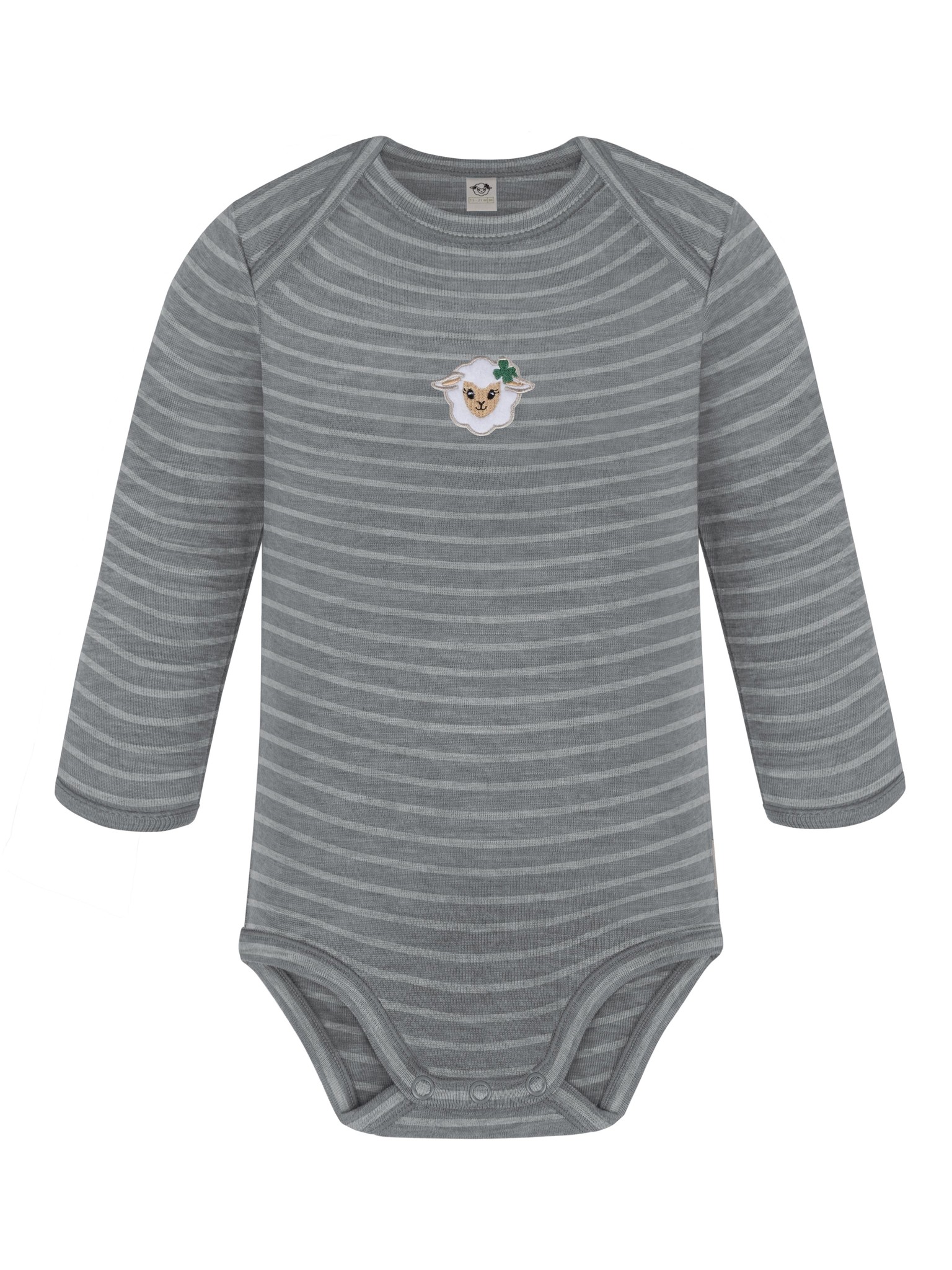 Bild von Baby Merino Body Langarm „Auckland" Grau gestreift